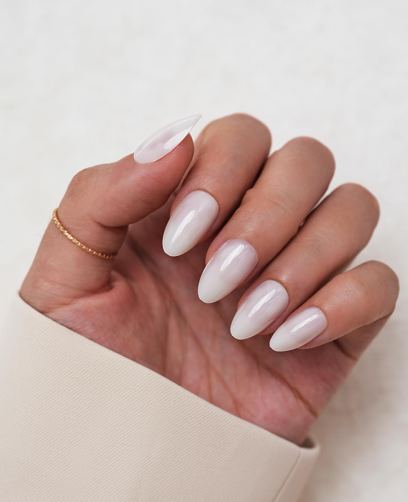 ESLALA Press On Nails Short Almond,Milk White Fake Nails,Glossy False Nails,Reusable Stick On Fake Nails with Glue | 16 Sizes - 32 Nail Kit(10 Almond Milk White)