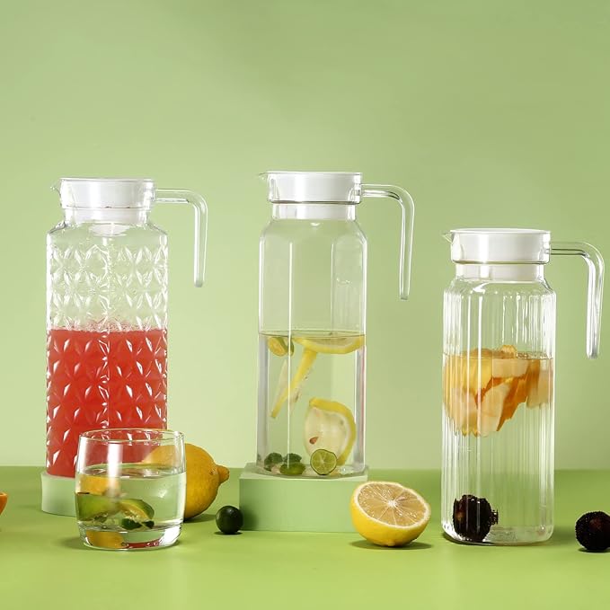 Acrylic Pitcher 37 oz, OEH Unbreakable Clear Plastic Pitcher with Lid, BPA-Free, Heat-Resistant Small Plastic Water Pitcher for Tea, Sangria, Lemonade, Juice, Milk, Diamond