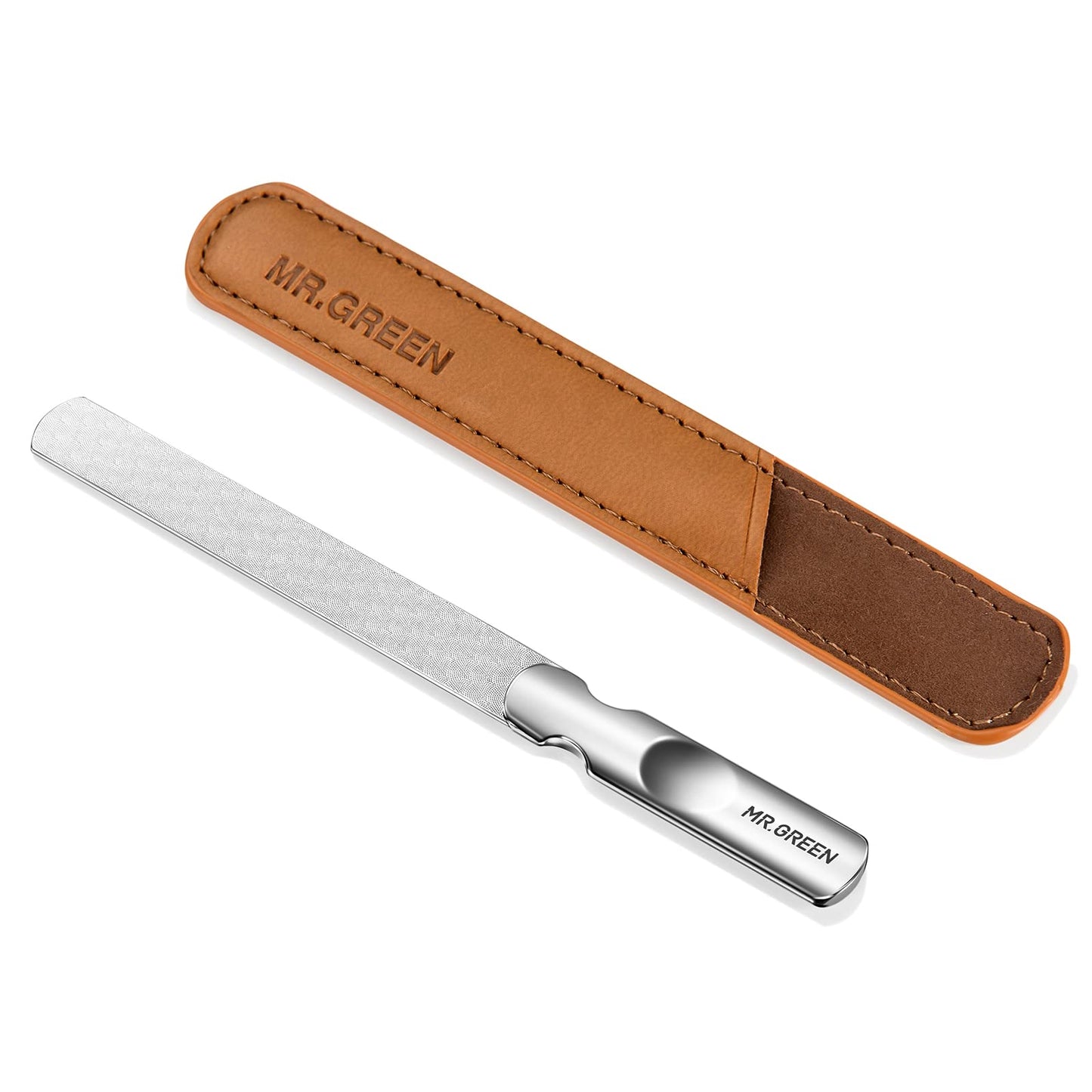 Nail File,Professional Double Sided Stainless Steel Nail File with Non-Slip Handle and Leather Case,Double Sided and Files Nails Easily for Men and Woman