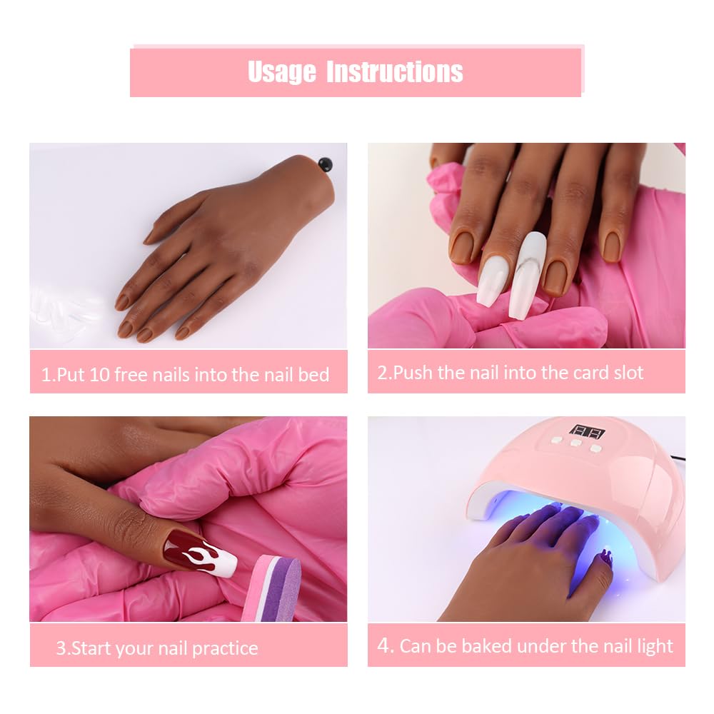 Nail Pratice Training Hand for Acrylic Nails with Stand Bracket,Soft Silicone Maniquin Hand, Flexible Bendable Nail Practice Fake Hand for Nails Art Practice Tool