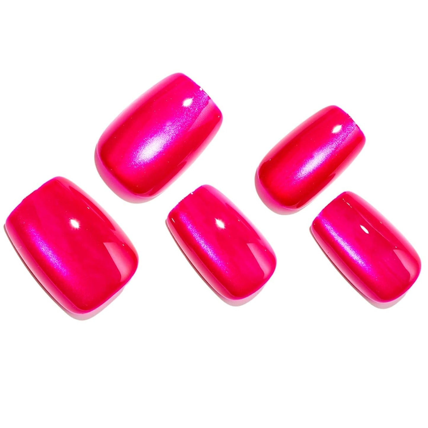 GLAMERMAID Hot Pink Press on Nails Extra Short Square, Handmade Magnet Cat Eyes Glitter Jelly Soft Gel Fake Nail Kits, 30 Pcs Magnetic Glue on Nail Reusable Acrylic False Nails Manicure Kits for Women
