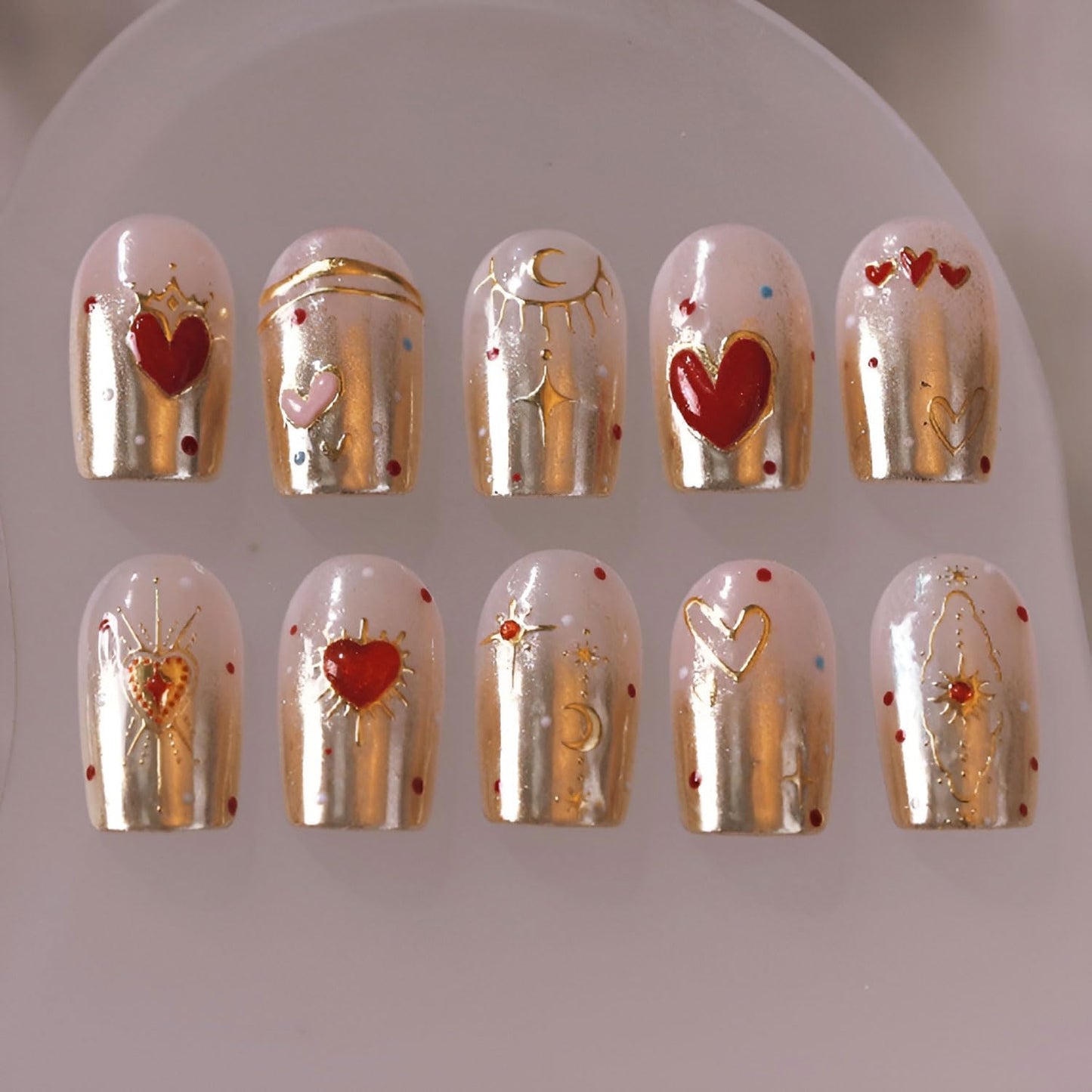 Valentine’s Day Nail Stickers Heart Nail Art Sticker 5D Embossed Self-Adhesive Nail Decals for Nail Art Gold Star & Moon Nail Designs Decals for Women Manicure Decorations