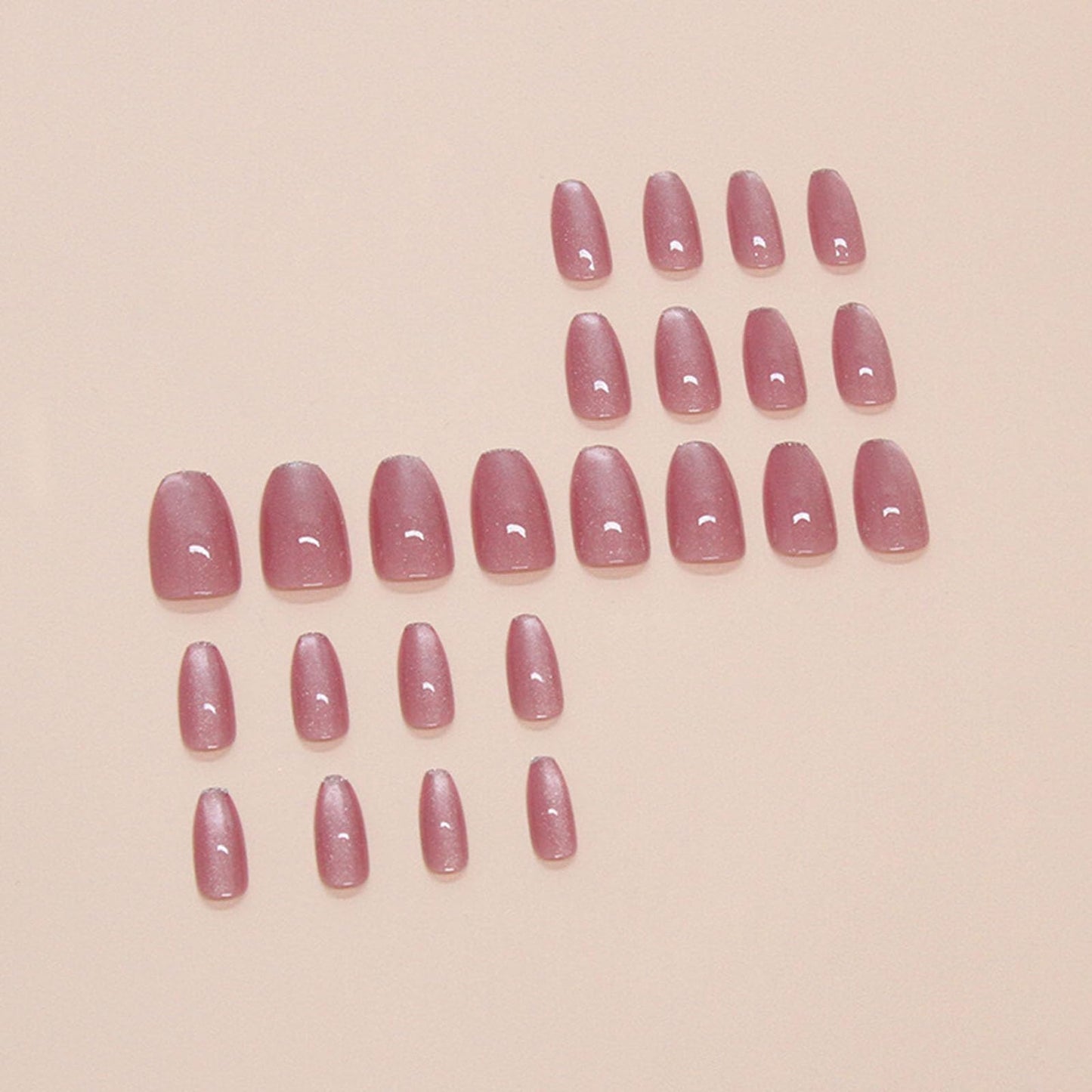 Pink Press on Nails Short Fake Nails with Glitter French Tip Designs Coffin Nails Press ons Cat Eye Glue on Nails Glossy Acrylic Nails Daily Wear Natural Stick on Nails for Women 24Pcs