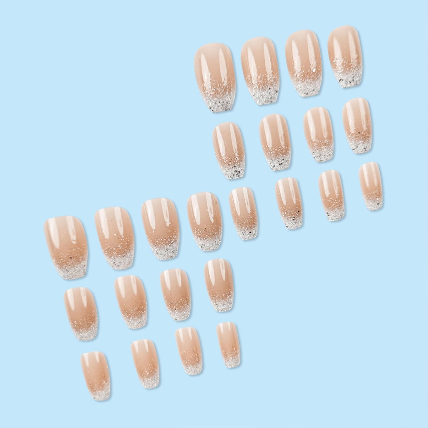 Short Press on Nails Coffin Nails Press ons Glitter French Tip Fake Nails Nude Acrylic Nails Glossy Glue on Nails Daily Wear Simple False Nails Summer Stick on Nails for Women 24Pcs