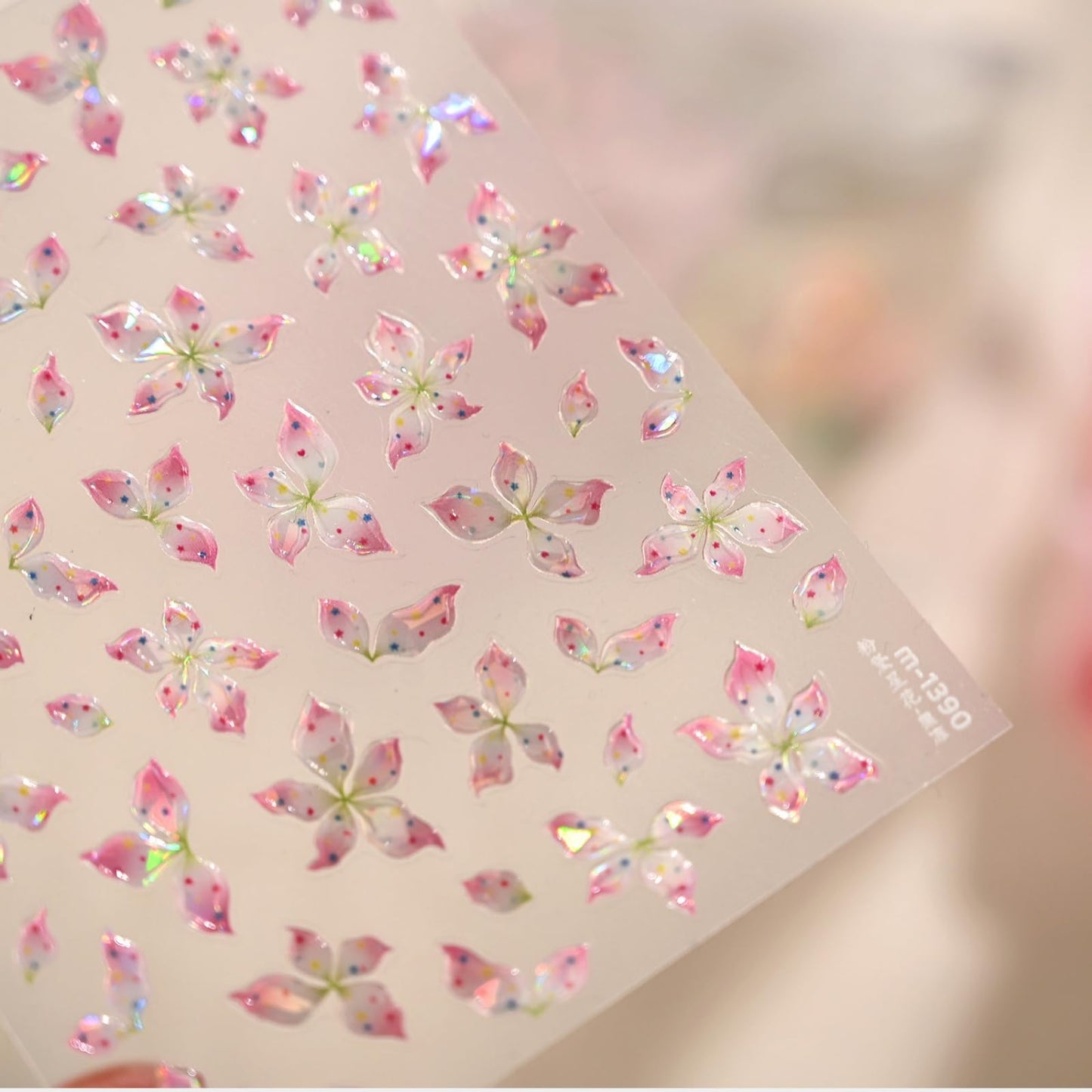 5D Embossed Flower Nail Stickers Pink Floral Nail Decals Spring Nails Art Stickers Self Adhesive Design Nails Charms Supply for Women Manicure Decoration Accessories