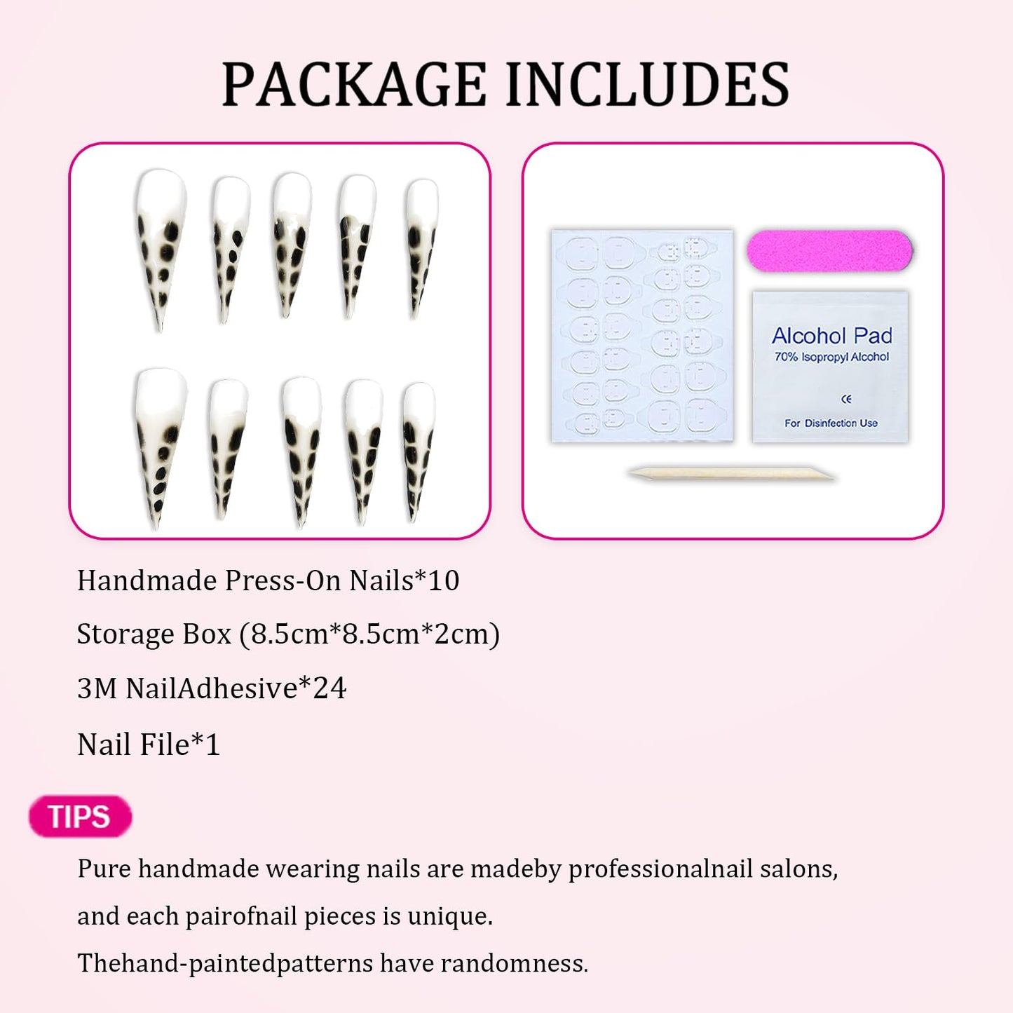 Handmade Press on Nails Extra Long Curved Stiletto Fake Nails Cat Claw Dragon Designs French Tip Acrylic Nail Black White Eagle Claw Fake Nail Full Cover Stick on Nails for Women (M)