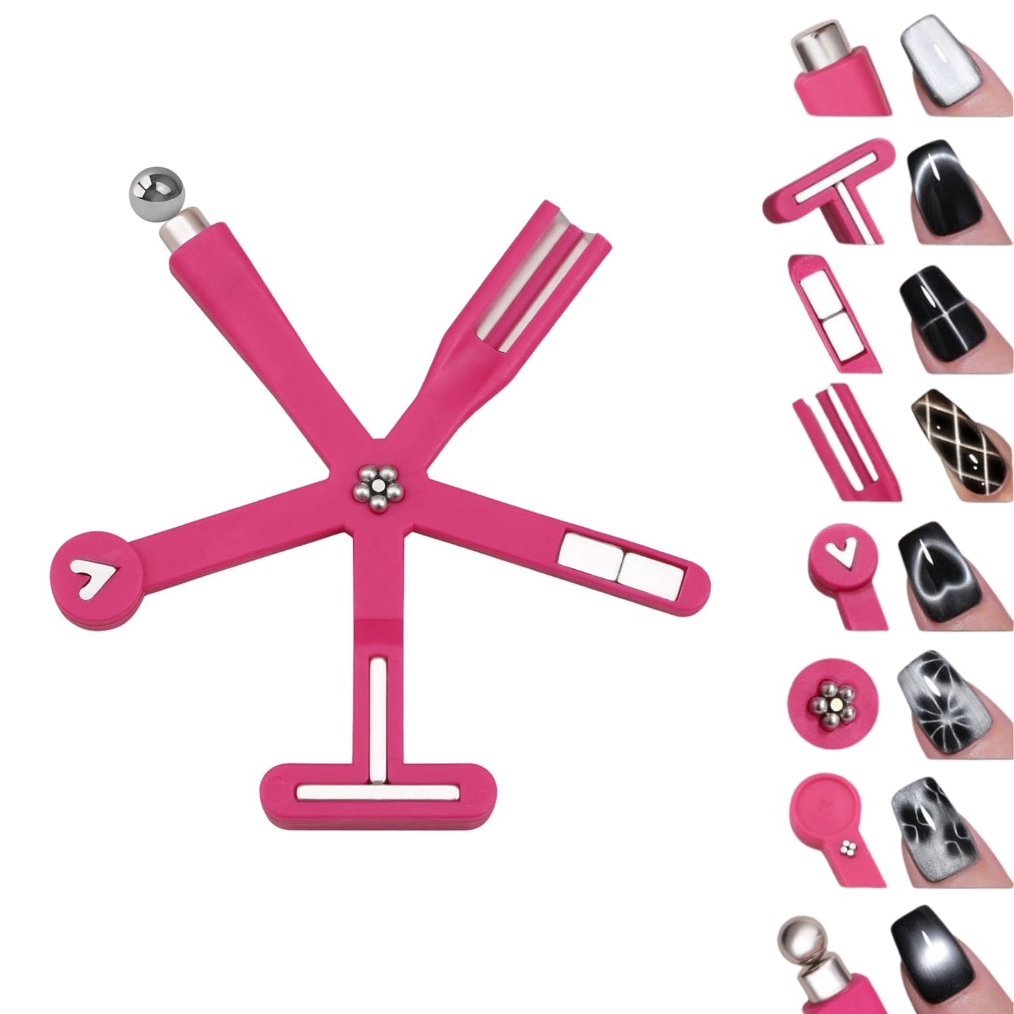 Nail Polish Magnet, 6-in-1 Cat Eye Magnet Kit for Nails, 3-in-1 Nail Polish Magnet Nail Art Tools with 5 Magic Design Plates, For Home DIY & Salon Use, Create Salon Looks Easily (Red)