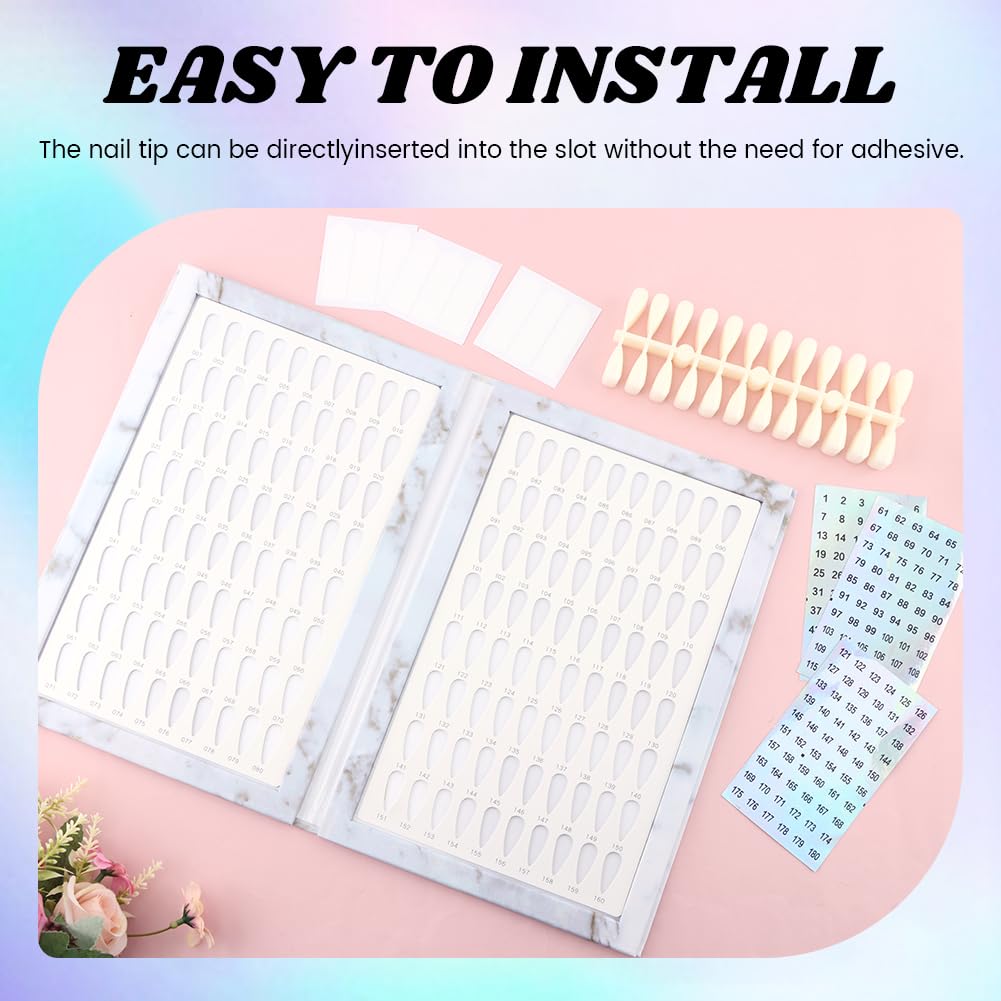 Yonderfume 160 Nail Color Book Nail Swatches Book with 240 NailTips and Number Sticker Labels, Professional Nails Color Swatches Plastic Nails Sample Display
