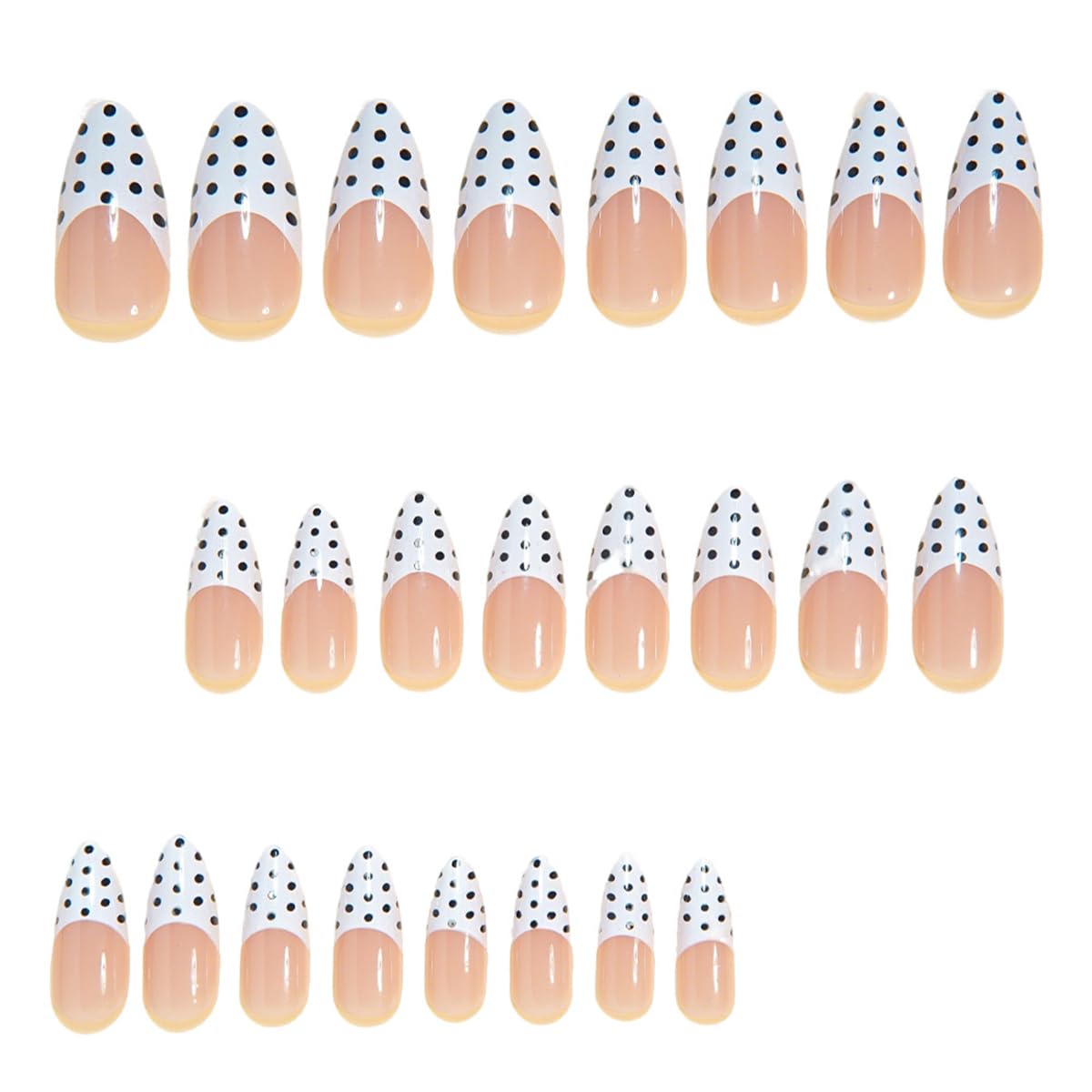 48Pcs White French Tip Press on Nails Medium Almond & Press on Toenails Set - Fake Nails Press ons Nail Art Tips Cute Glue on Nails Full Cover Fake Toe Nail Black Polka Dots Design Acrylic Nail Kit