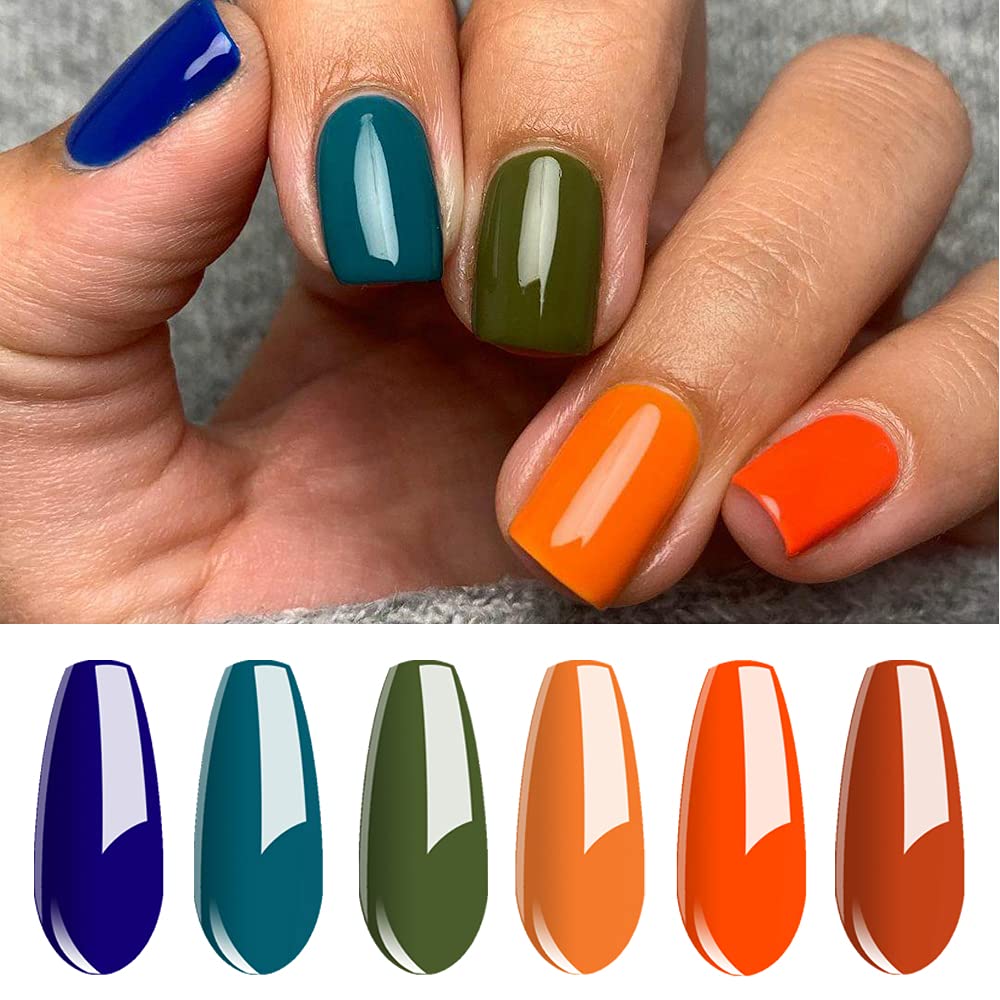 Vishine Gel Polish 6 Colours Soak Off UV LED Nail Art Manicure DIY Salon Gift Set Starter Kit Fall Color Orange Olive Green Colour Series 8ML