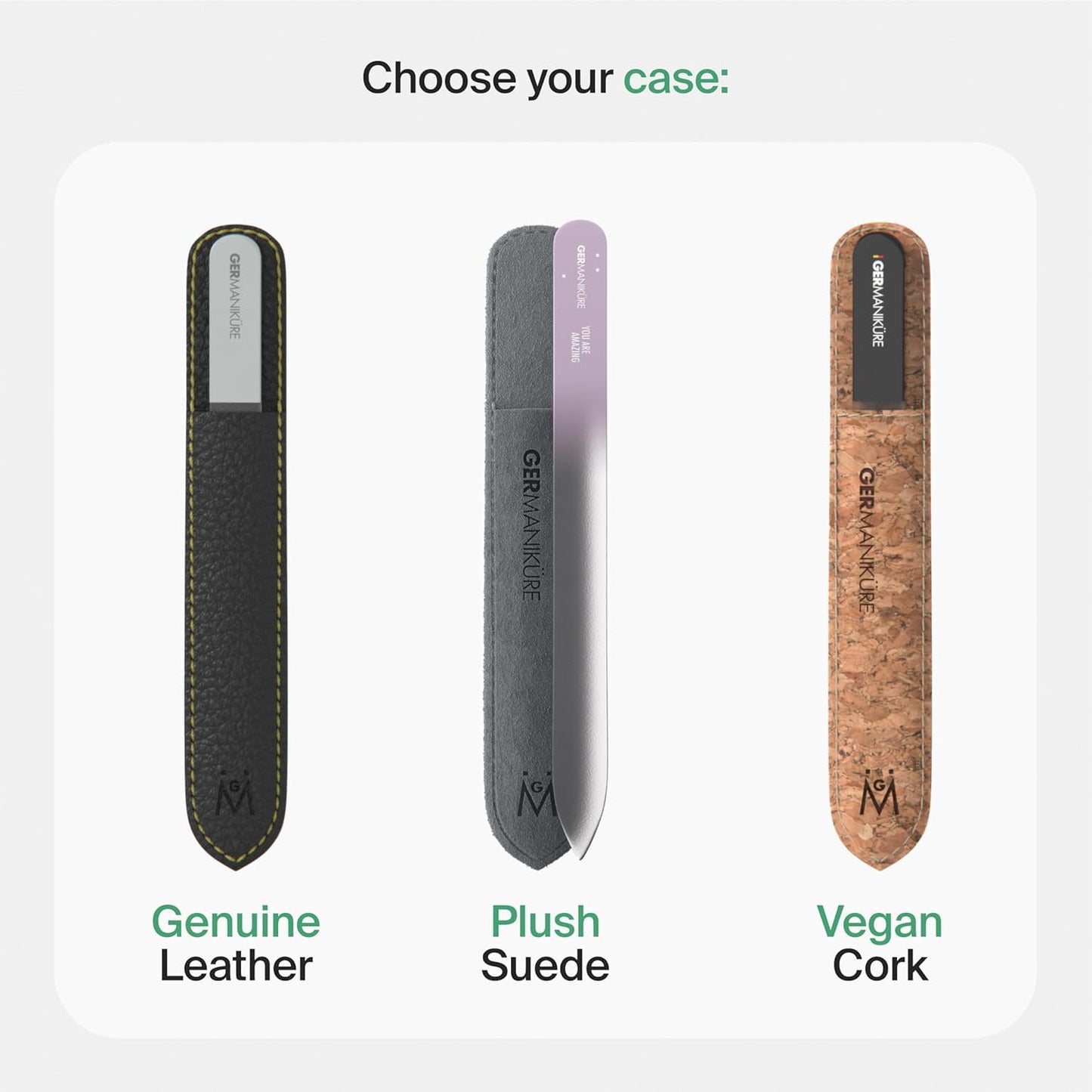 GERMANIKURE Glass Nail File in Cork Sleeve - I'm Too Pretty to Work - Professional Crystal Nail File for Natural Nails - Ideal Manicure & Pedicure Tool for Smooth, Easy Shaping - Nail Care Gift