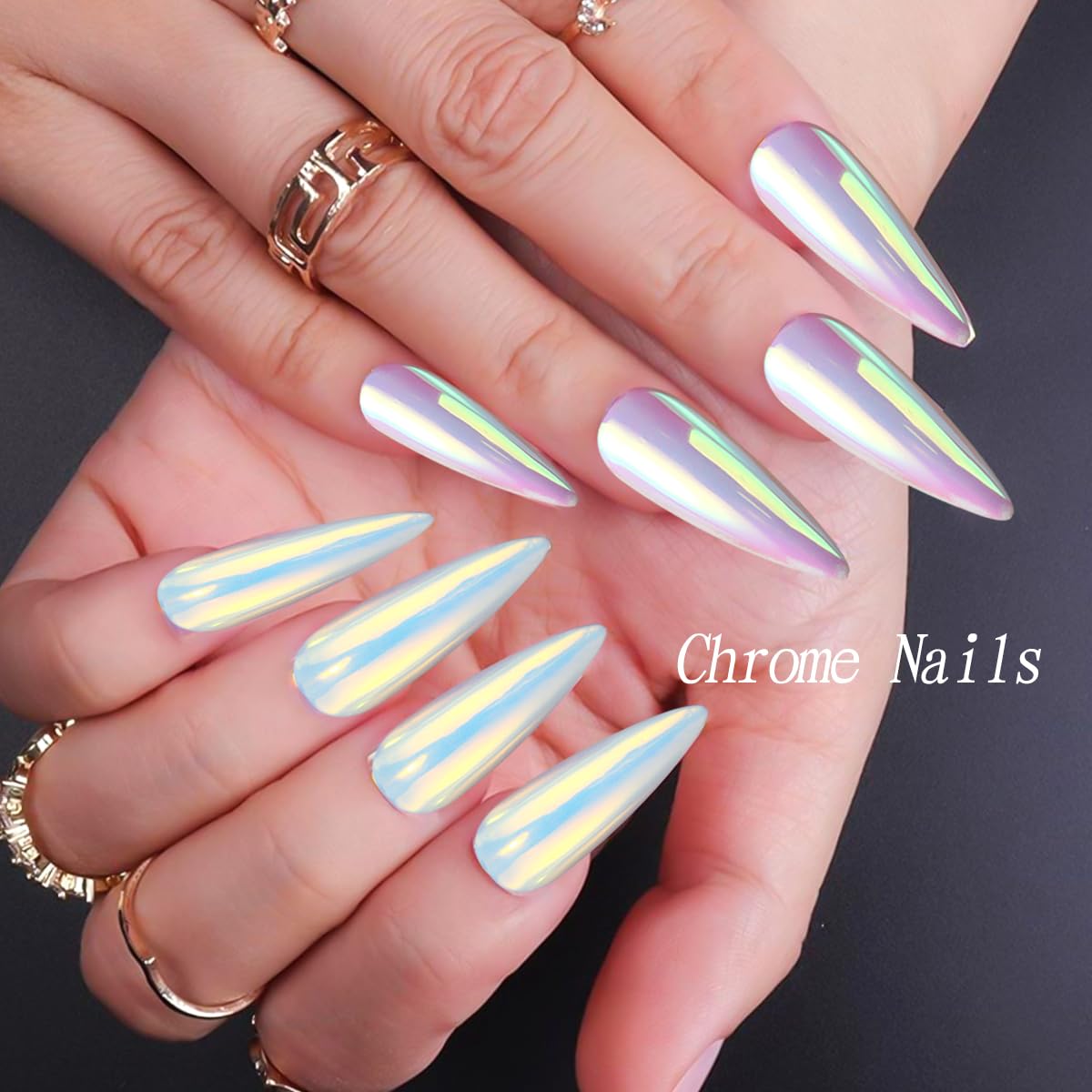 Holographic Mirror Gold Chrome Nail Powder for Gel Nails, Iridescent Aurora Mermaid Pigment Magic White Pearl Glitter Dust Kit for Women Girls DIY Manicure Decoration 4 Boxes