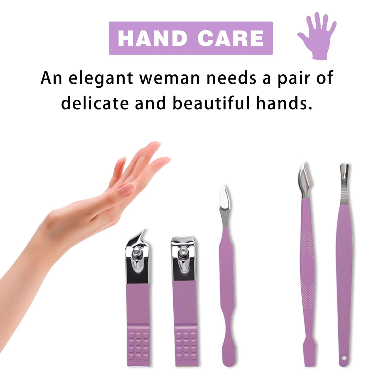 Manicure Pedicure Kit, Purple, Stainless Steel, 18-Piece Set with Portable Travel Case, Nail Clippers, Scissors, Cuticle Tools