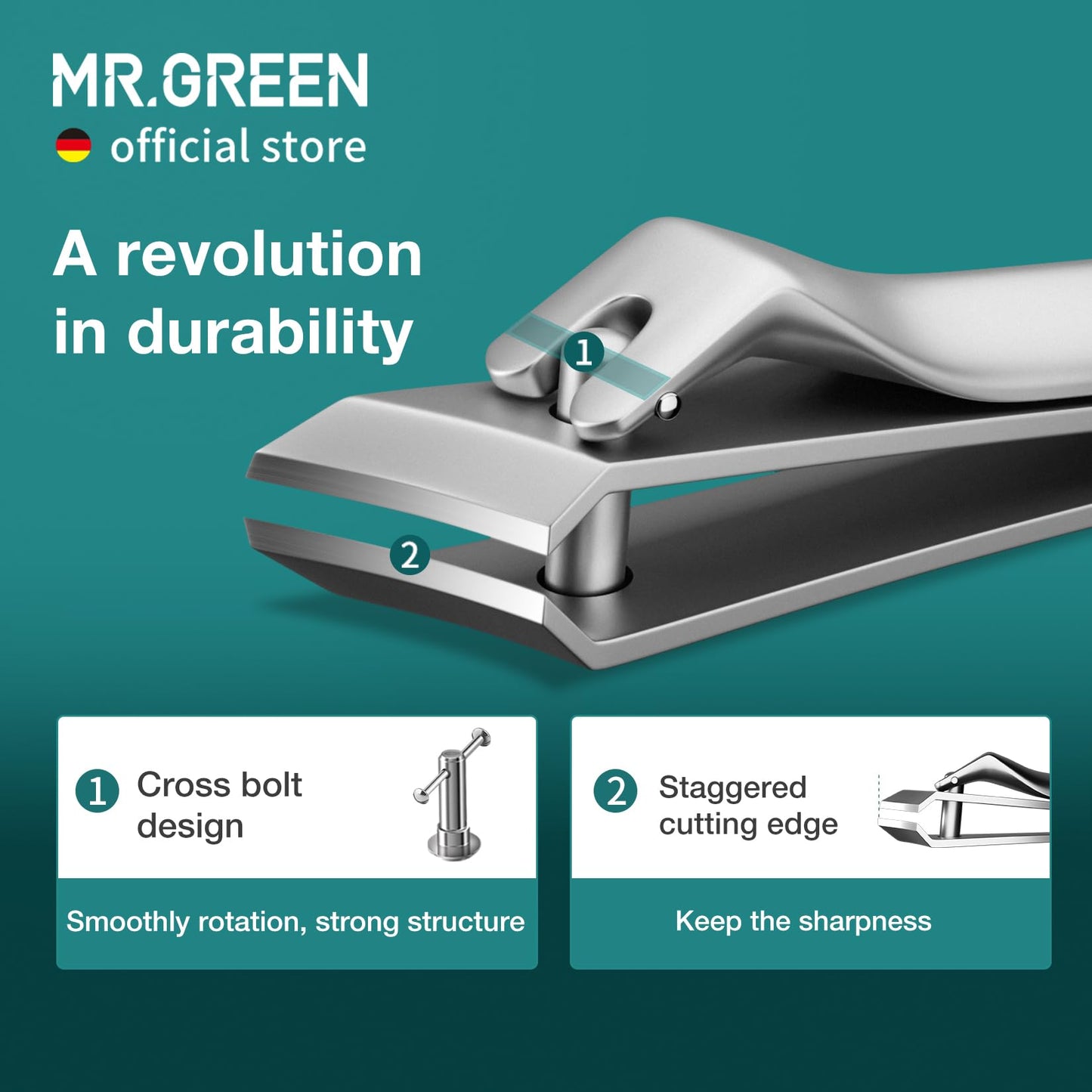 MR.GREEN Oblique Toenail Clipper Stainless Steel Pedicure Tools Good at Cutting Thick and Hard Nails Professional Ingrown Nail Cutter (Nail Clipper)