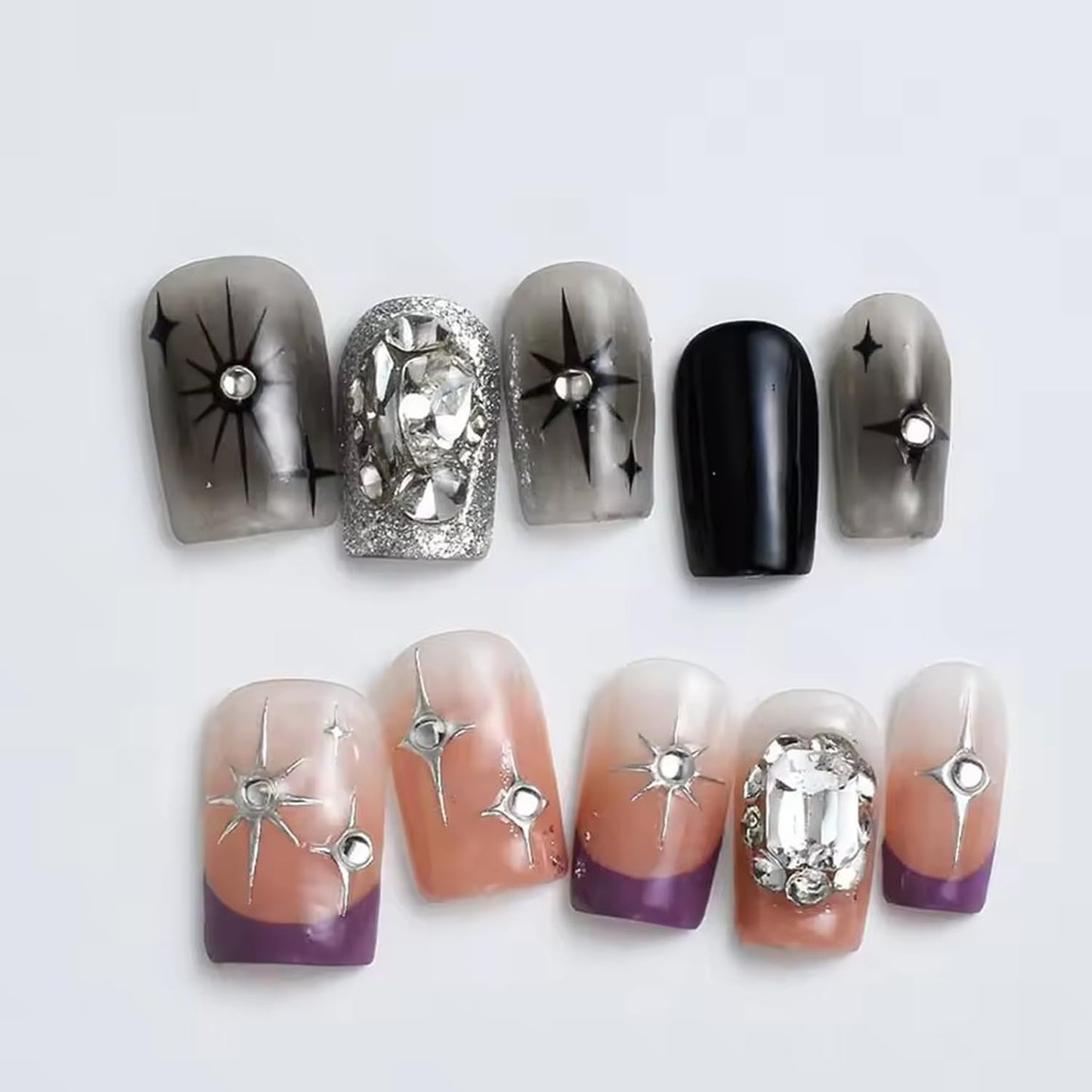 3pcs Diamond Star Nail Stickers for Nail Art 3D Glitter Luxury Nail Decals Stars Nail Art Stickers Black Silver Star Crystal Nail Design Shiny Starlight Drill Adhesive Sticker Manicure Decor for Women