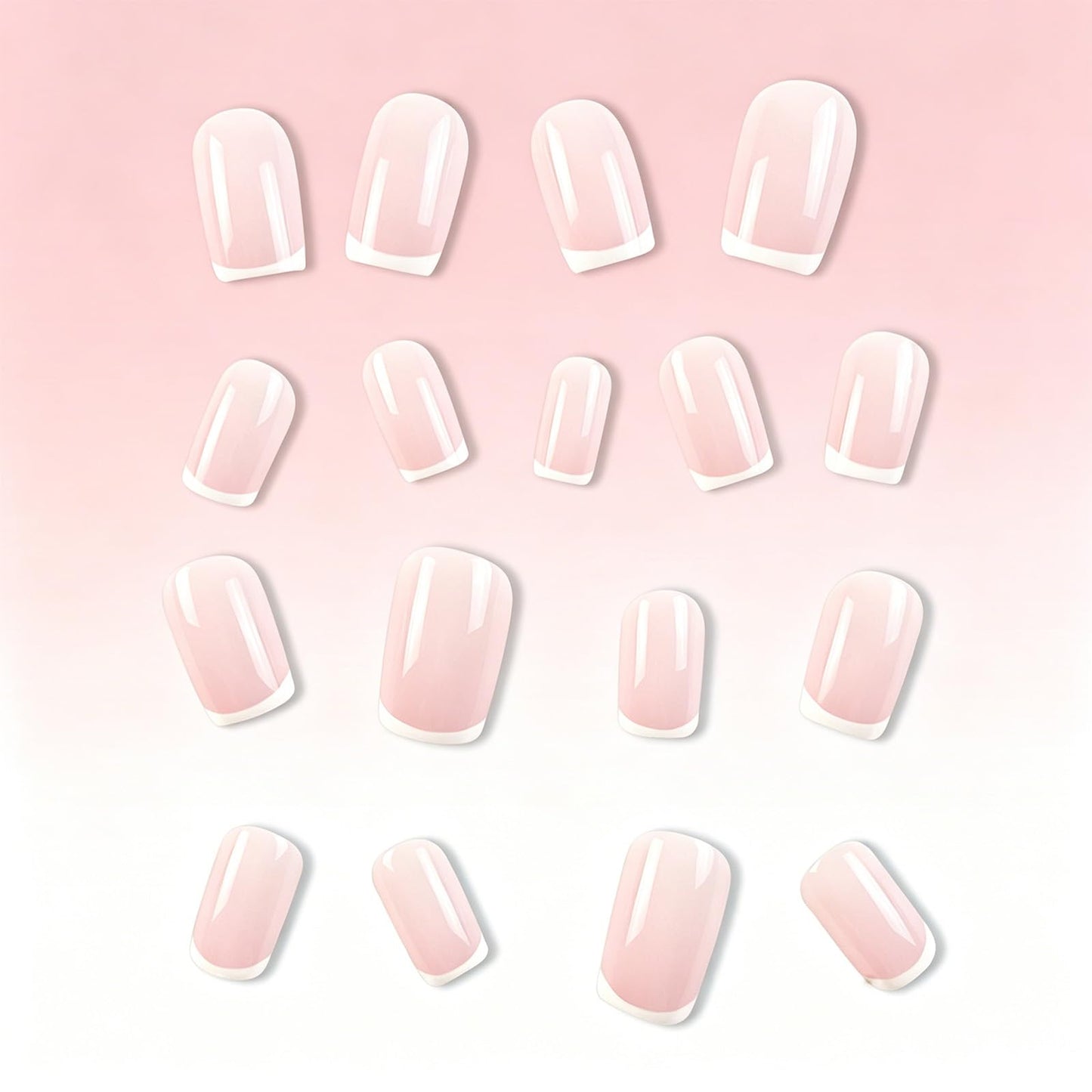 24Pcs French Tip Press On Nails Medium Square Fake Nails Glossy Nude Pink Milky White French Tip False Nails Reusable Acrylic Stick On Nails for Women Daily Home Office Party Wedding