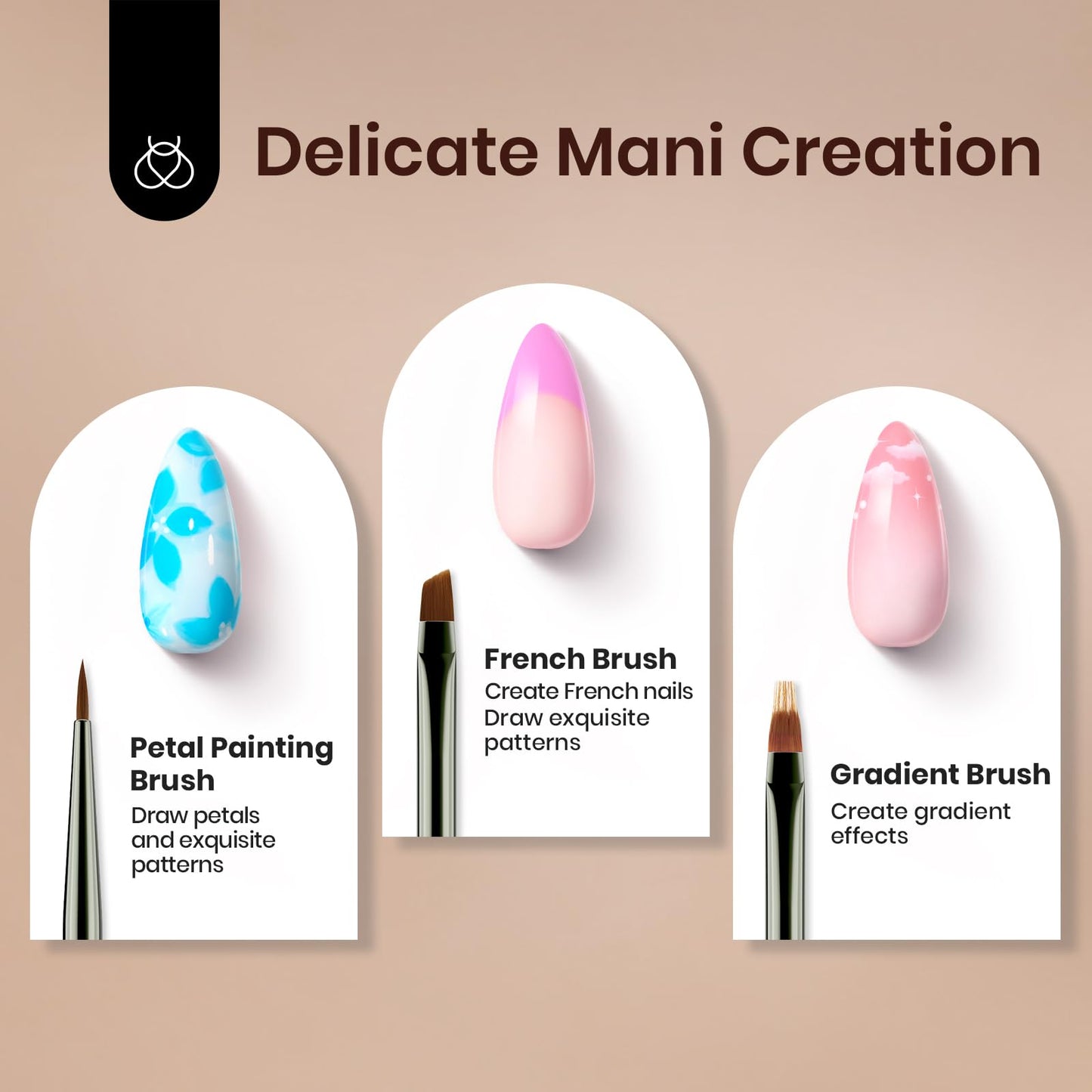 Beetles Gel Polish Nail Art Brushes, 6 Pcs Fingernail Art Design Pens, Nail Art Tools, Wood Alloy Handle Nail Brushes, Clean Up Liner French Set with Holder&Palette DIY Gift for Women