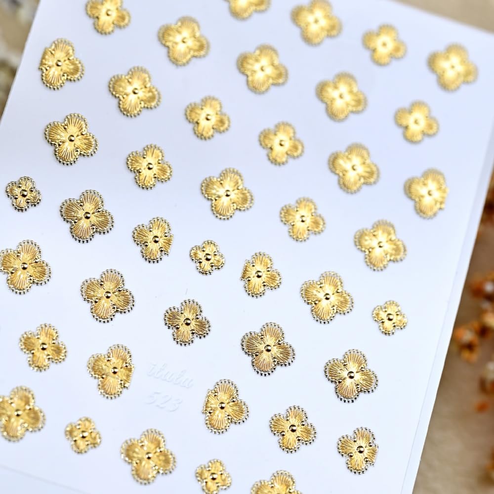 Leaf Nail Stickers 5D Embossed Gold Shamrock Nail Art Stickers 3D Self-Adhesive Clover Nails Supplies Flower Nail Designs Cute Floral St Patricks Nail Decals Stickers for Women DIY Manicure 1 Sheet