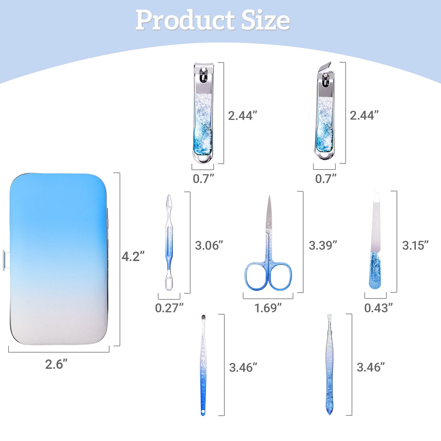 Nail Clippers Set 7 in 1 Stainless Steel, Professional Manicure Pedicure Kit Scissors Set with Luxurious Travel Case- Portable Travel Nail Grooming Kit Gift for Women