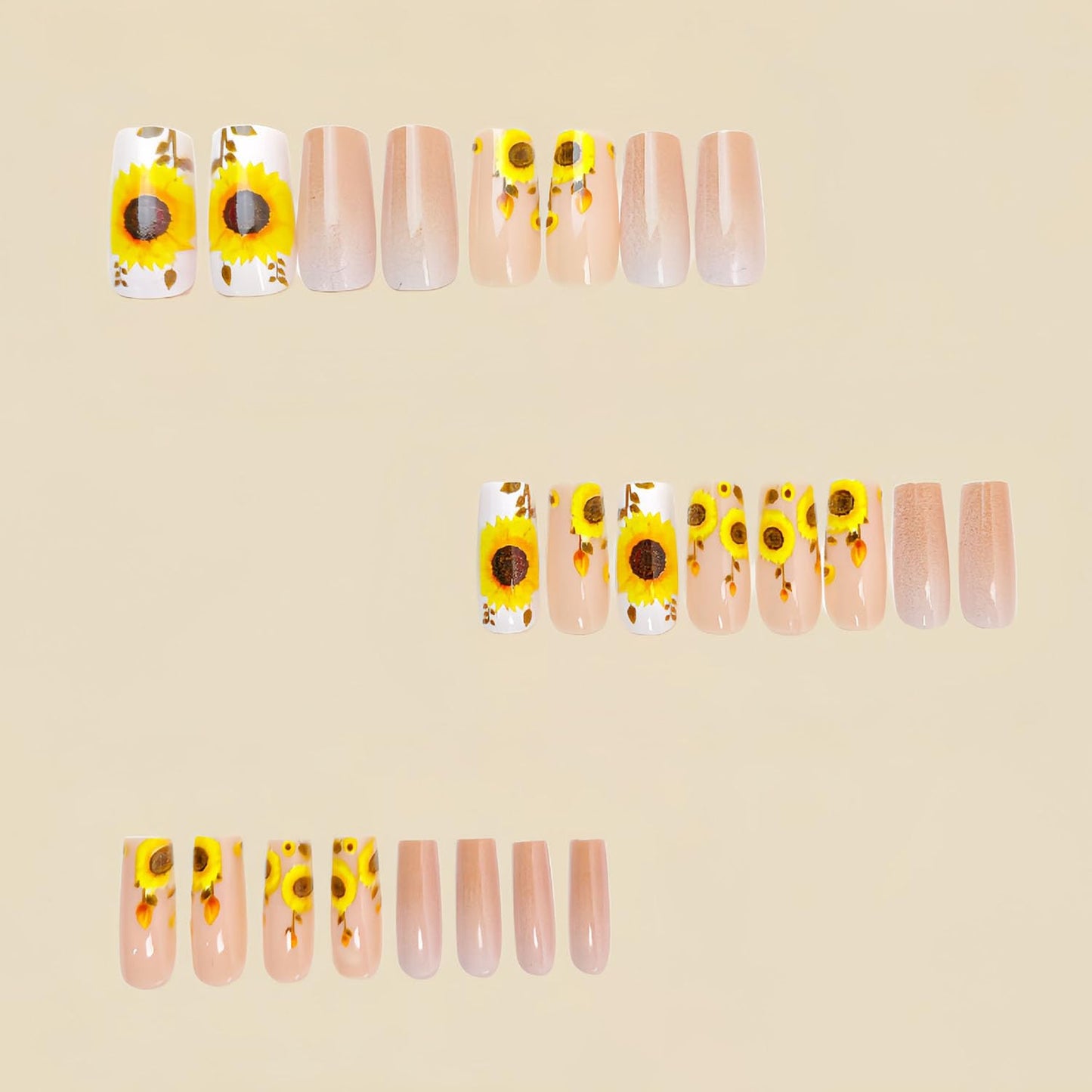 FIEONCIY Press on Nails Square Shaped Glossy Full Cover Acrylic Medium Length Square False Nails with Designs Artificial Short Coffin Fake Nails with Charms Glue ons Fingernails for Women Girls(Y490)
