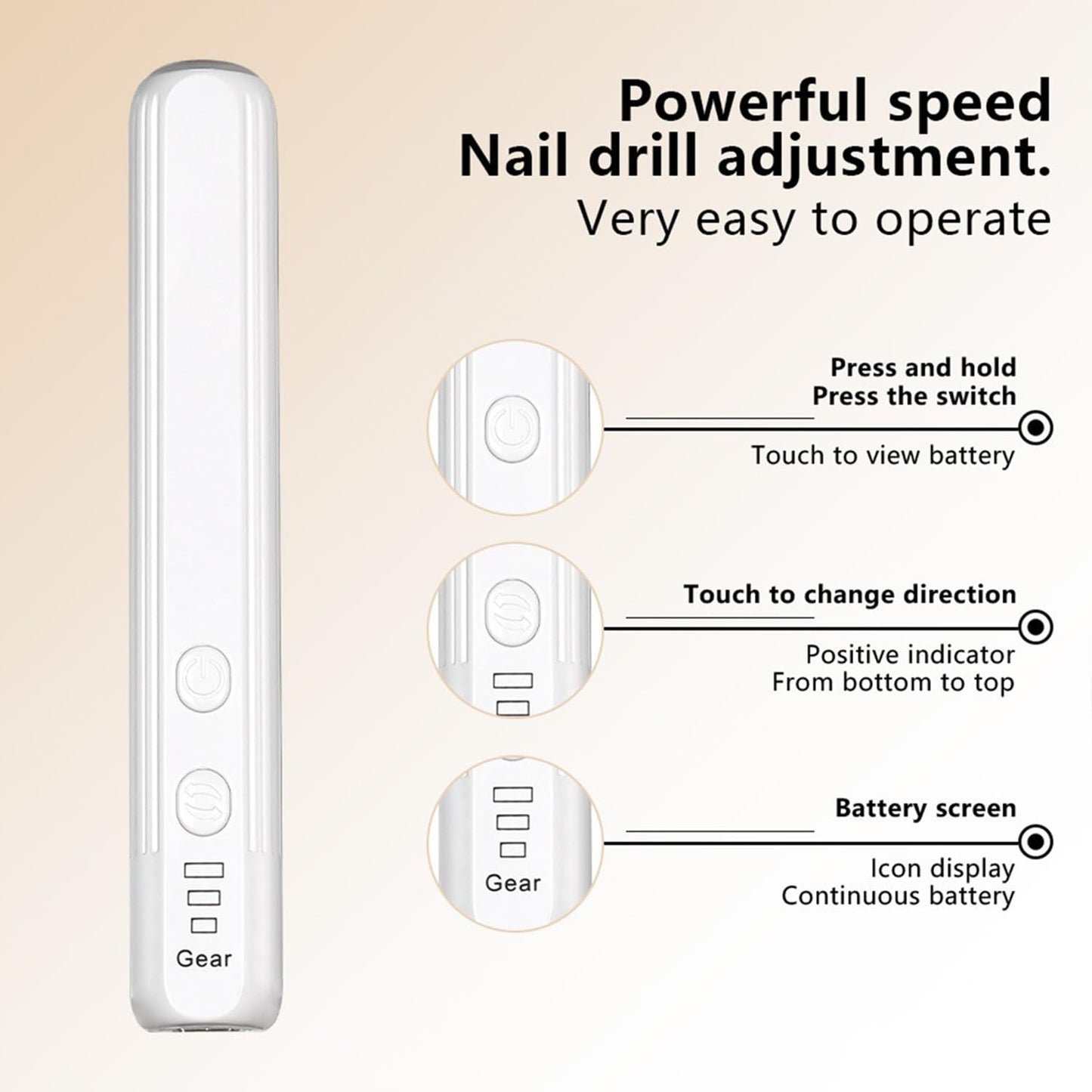 QCBF Portable Nail Polish Drill Grinder, Rechargeable Electric Nail File Machine for Acrylic Nail Gel Polishing Removal, Cordless Electric Nail File with Drill Kit for Nail Salon Home, White