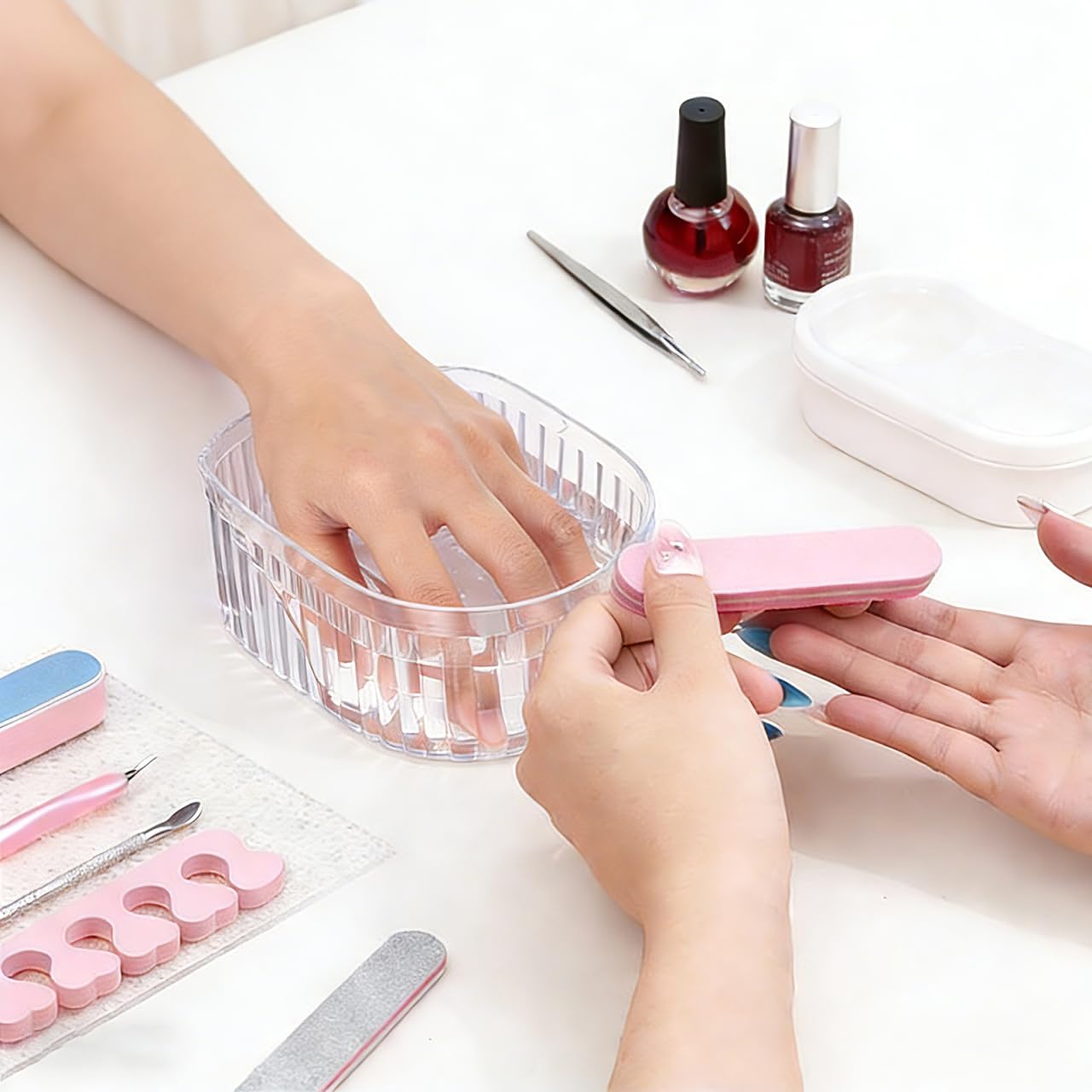 FOMIYES Nail Soaking Bowl: Acrylic Manicure Tray for Softening Cuticles & Removing, Stylish Design for Home Salon Use for Home Nail Salon Supplies Polishing Remover Treatment