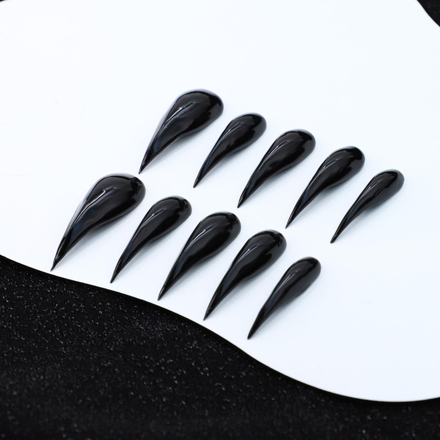 Handmade Press on Nails Halloween Curved Nail Tips with Luxury Handmade Eagle Claw Cats Paw Designs Extra Long Curved Press on Nails Full Cover Glossy Black Thickened False Nails for Women (Size M)