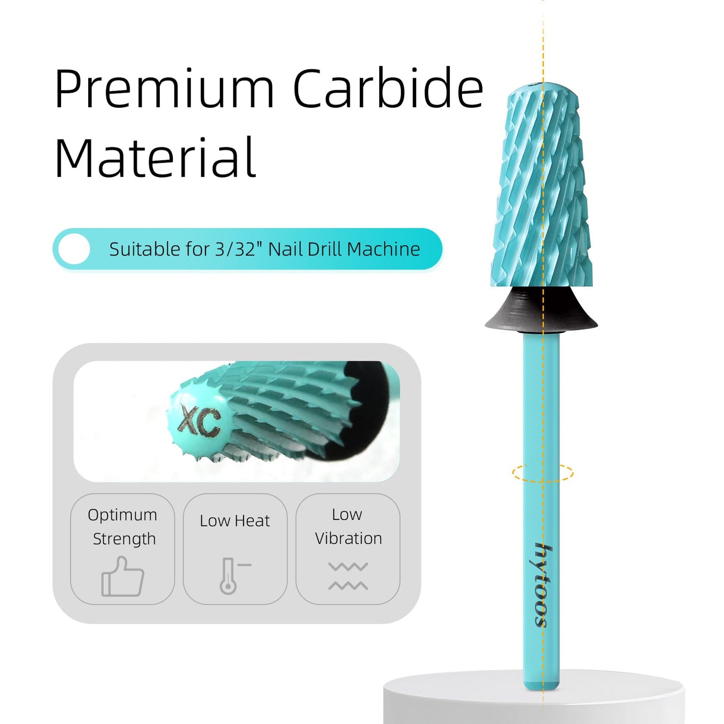 HYTOOS Safety Tapered Nail Drill Bit, Green Coated Tungsten Carbide Rounded Barrel Nail Bits for Thick Gel & Acrylic Removal, Manicure Tools Pro Electric File Drill Accessories, XC