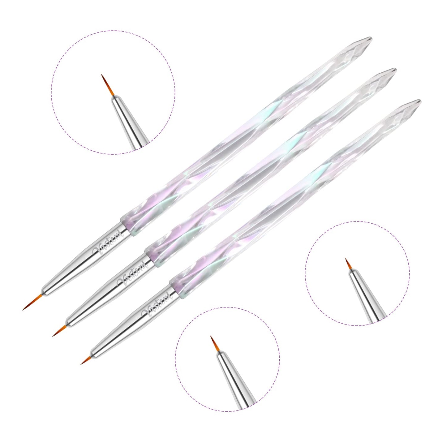 Yasterd Nail Art Liner Brushes, UV Nail Gel Polish Painting Nail Art Design Brush Pen Set for Long Lines, Short Strokes, Details, Blending, Elongated Lines Sizes 5/7/9/11/20/25mm Crystal Handle 6Pcs