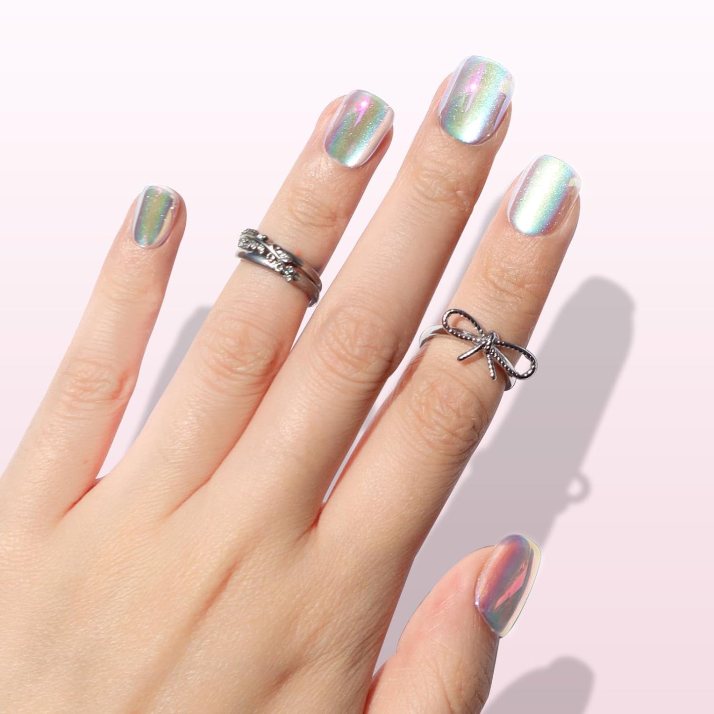 Nail Reformation Press On Nails, Hologlam | Glossy Aurora Cat Eye Velvet Short Square Fake Nails with Iridescent Glaze Finish, Reusable Stick On False Nails in 15 Sizes - 30 Nail Kit, Gifts for Women