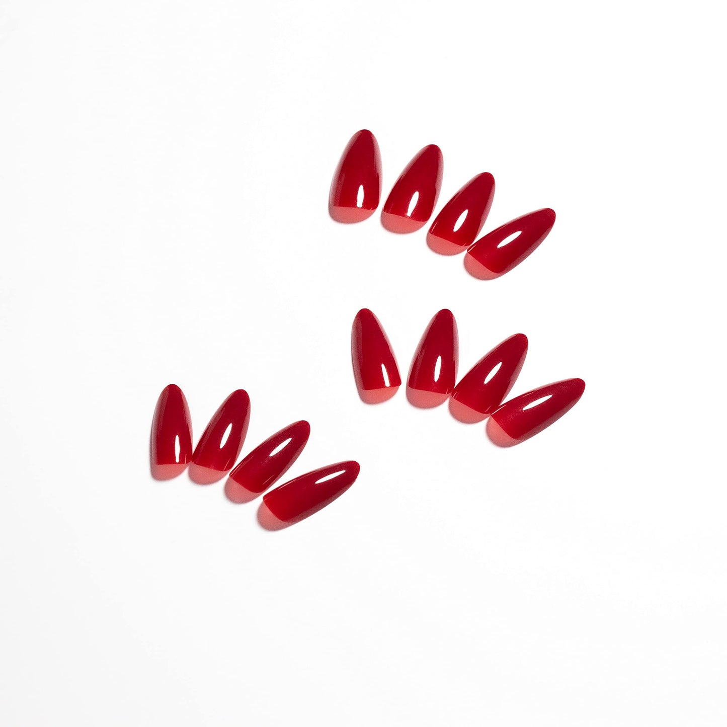 KQueenest Red Press on Nails Medium Almond Stiletto&Smoky Grey Press on Nails Medium Almond For Beach Party Daily Decoration in 48 PCS