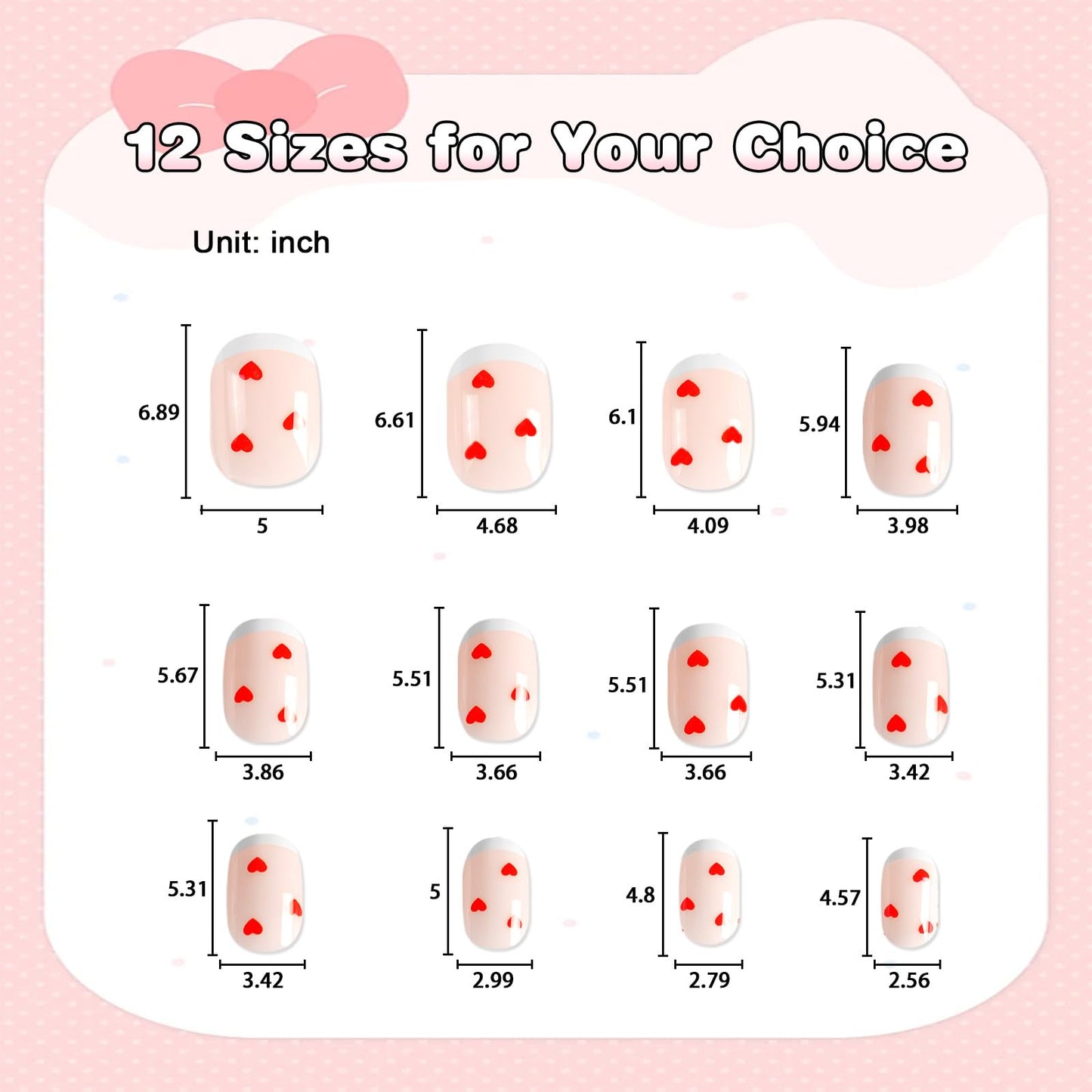 SIUSIO 120pcs 5 Pack Children Acrylic Fake Nails Press on Full Cover Short False Nail Art Kits Set Surprise Gift for Kids Little Girls Women - Red Tiny Hearts