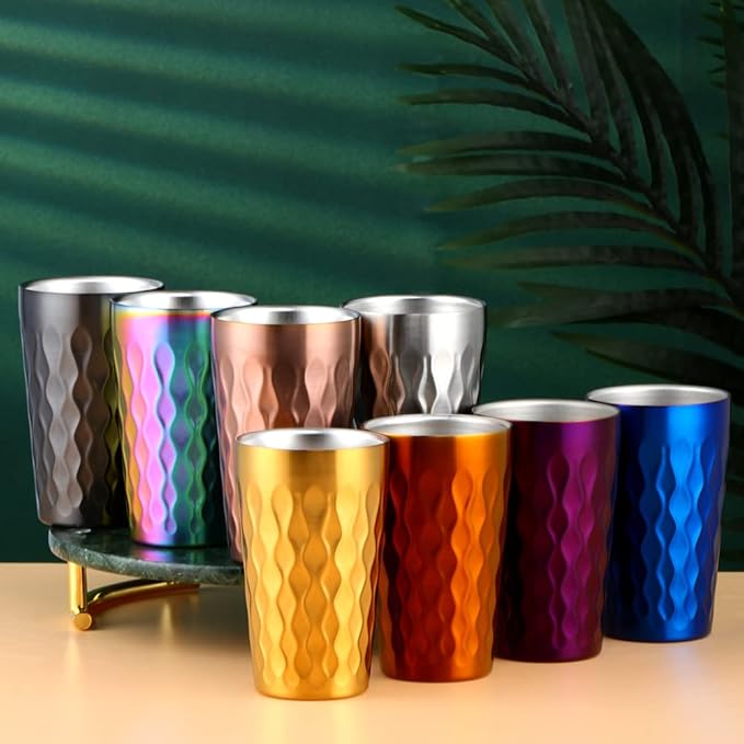 10oz Stainless Steel Cup Set, 2Pcs Double Wall Metal Cup，Vacuum Stackable Insulated Portable Drinking Tumblers Unbreakable Glasses，for Home Outdoor Restaurant(Silver)