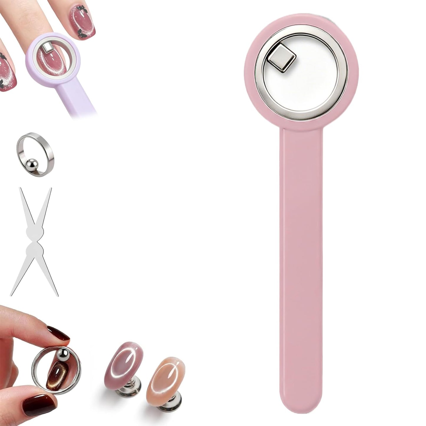 Ring-Shaped Cat Eye Magnet for Nails, Hollow Magnetic Design Circle Cat Eye Magnet for 3D Halo French Tip Nail Art, Home Salon DIY Manicure Tool (1Pcs-Pink)