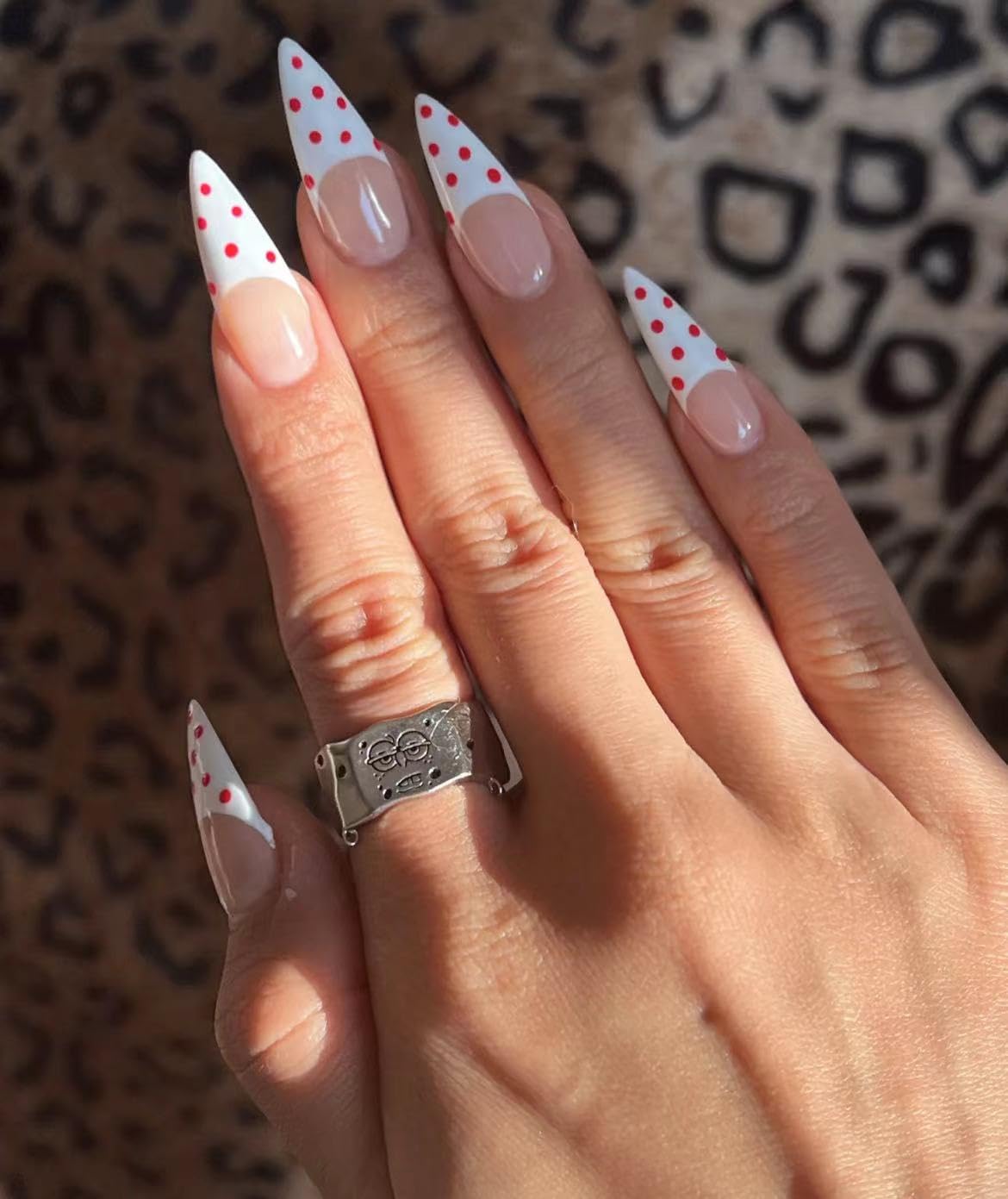 Handmade Press on Nails White French wave point Shiny Fake Nails Cover False Pink Nails for Women and Girls 10PCS (MT-119-M)