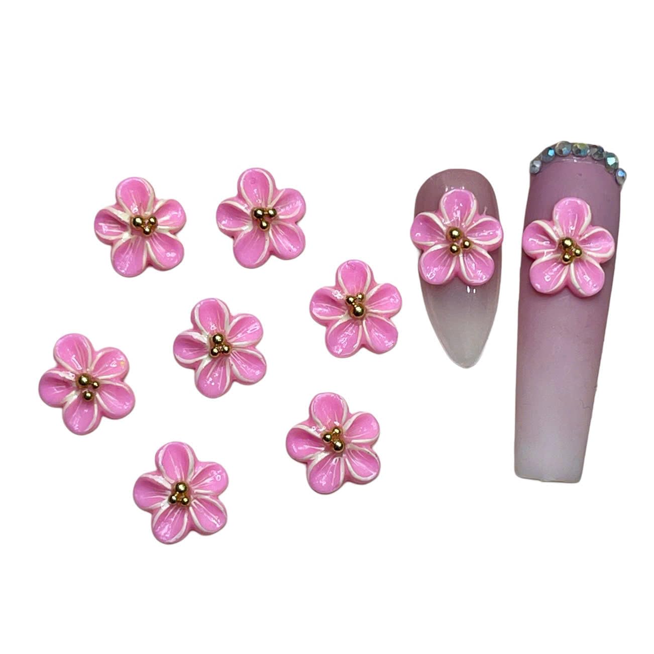 Set 10Pcs Gel 3D Flowers Nails Charms Handmade by Gel, Design For Medium & Long Nail 3D Flower For Nail Art Floral Salon Decor For Women Girls (Pink/Yellow Apricot-Medium 10PCs)