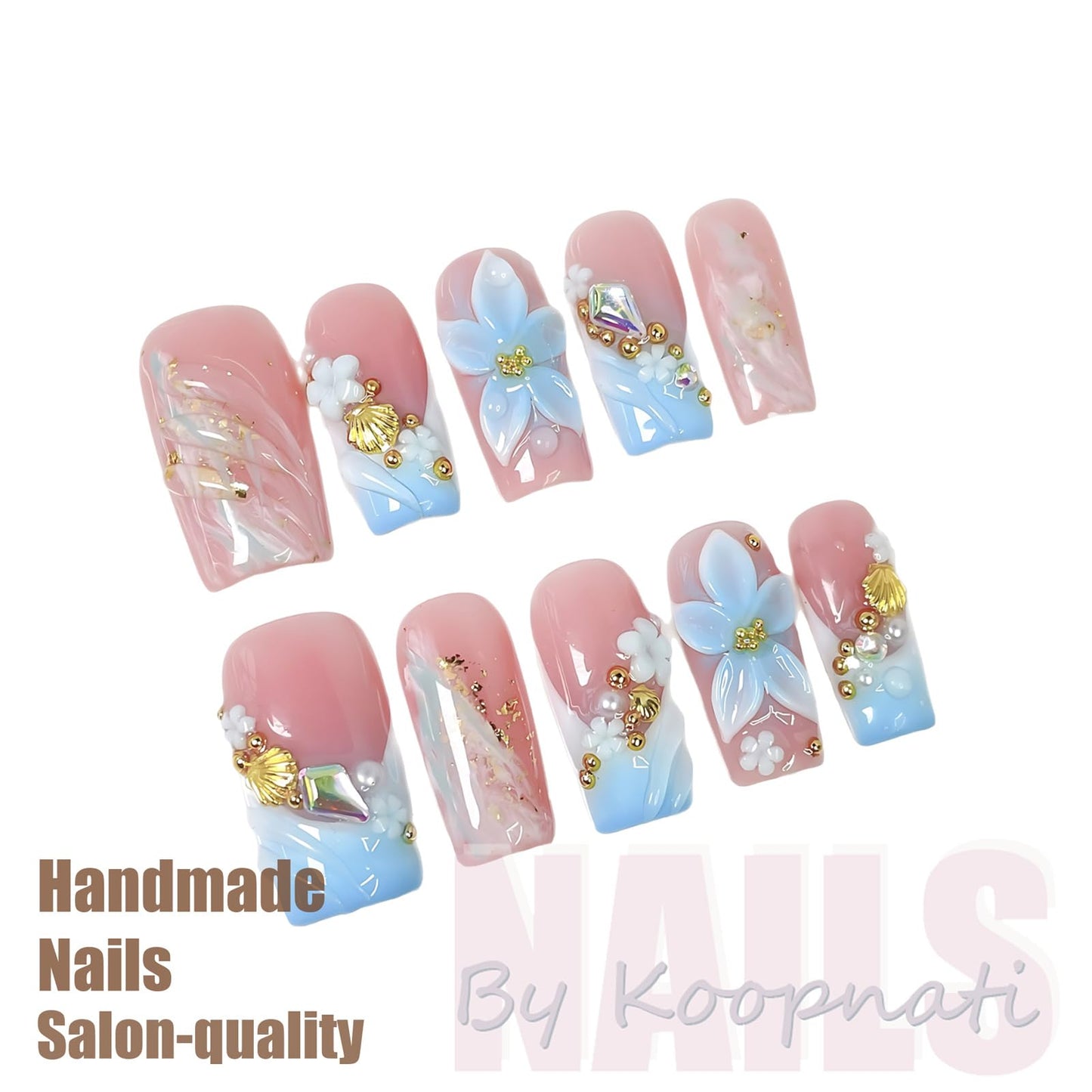 Summer Press On Nails Beach Handmade Press Ons Short Duck White Homemade Press On Nails French Tip With 3D Design Fake Nail Art For Women S