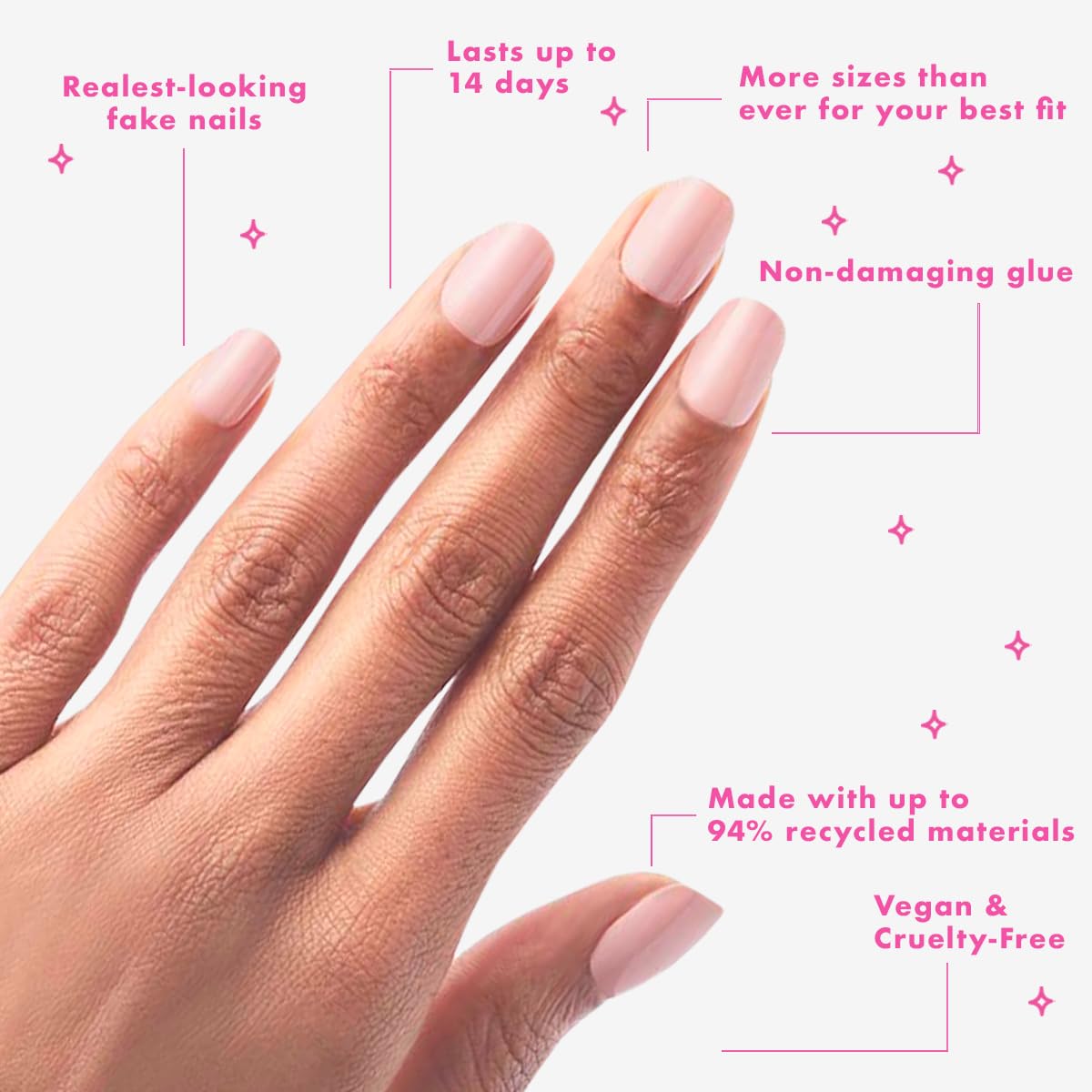Olive & June Instant Mani Press-On Nails (Glue) | 42 Fake Nails, 21 Sizes | Non-Toxic Long-Lasting Recycled Materials Realistic Look | Salon-Quality at Home | Short, Squoval | HZ