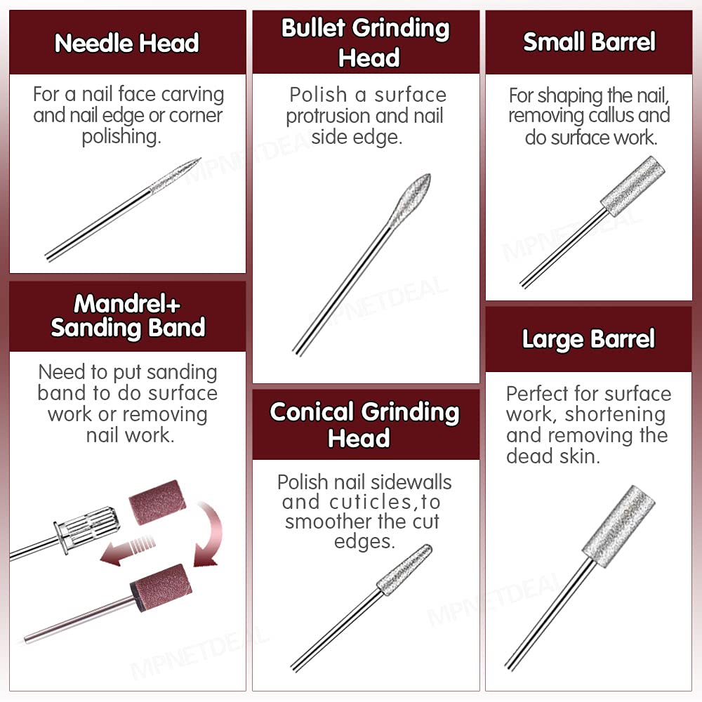 MPNETDEAL Electric Nail Drill Efile Professional Nail Drill Machine 30000RPM Tools for Acrylics Nails Natural Nails with Foot Pedal Ideal for Gel Nail at Home use or Nail Salon (Pink)