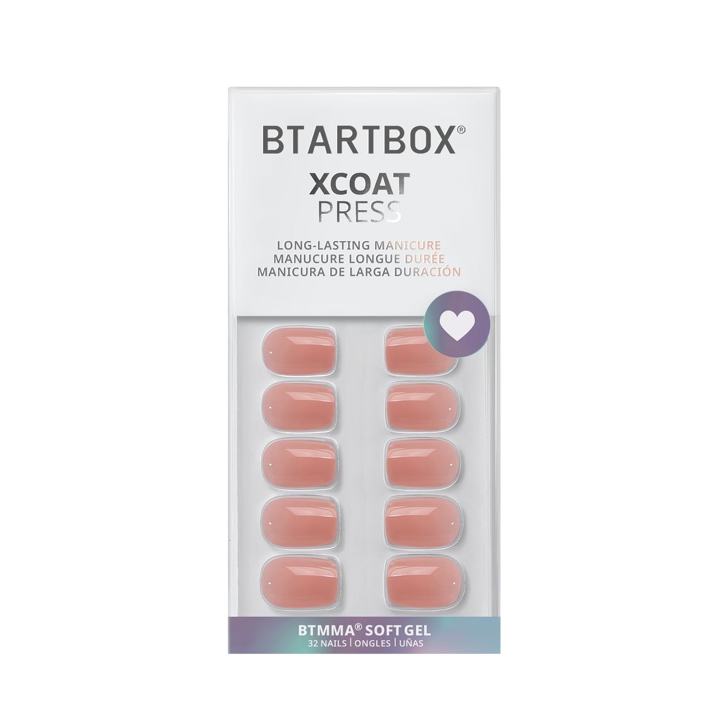 BTArtbox Press On Nails Short - Nude Square Nail Tips Glue On Nails, Reusable Stick On Nails in 16 Sizes - 32 Soft Gel Fake Nails Kit, Cinnamon
