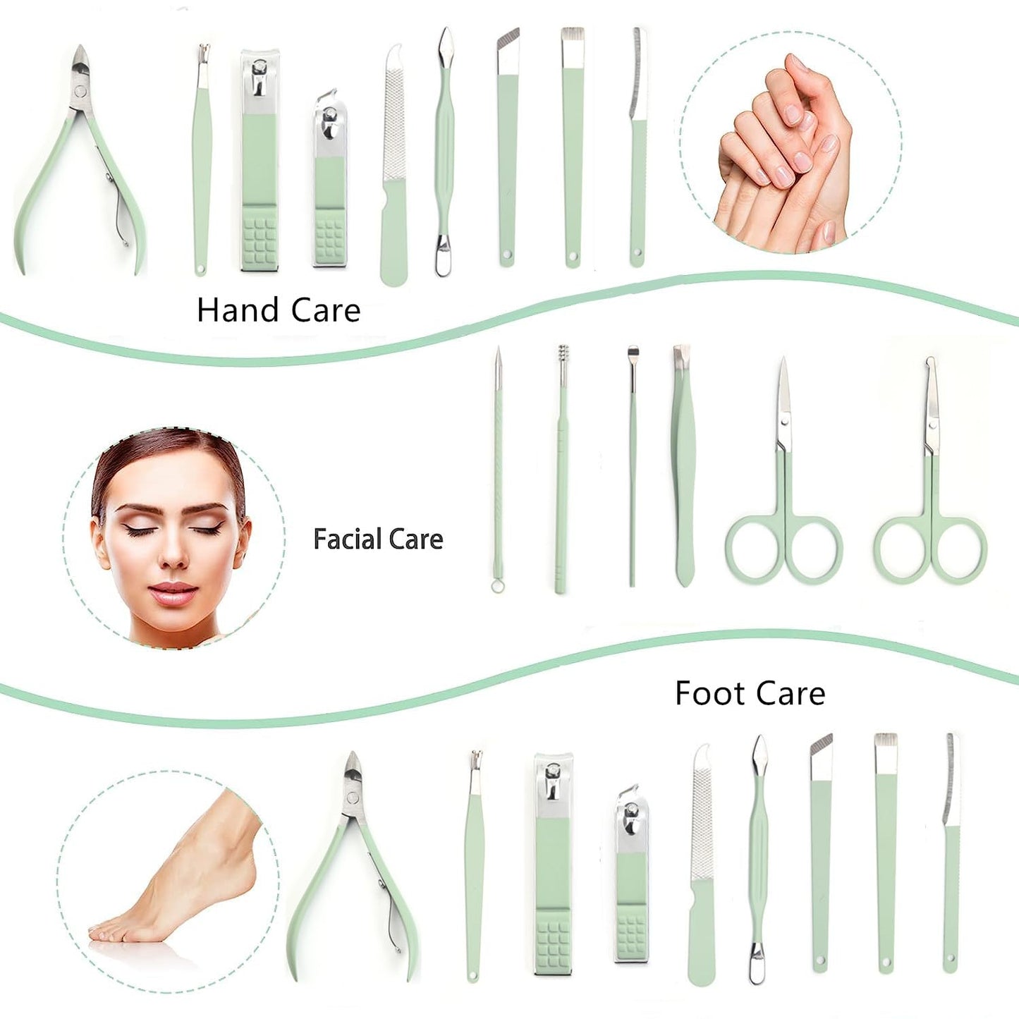Manicure Set Pedicure Kit Nail Clipper Set Men Women 16 Pcs Personal Care Tools Kit with Portable Travel Case Professional Manicure Pedicure Tools Grooming Kit for Family Friends(Green)