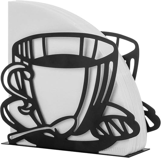 Metal Coffee Filter Stand - Holder & Rack for Coffee Filters, Paper Towels & Napkins - Vertical, Cone & Square Shaped (Black)