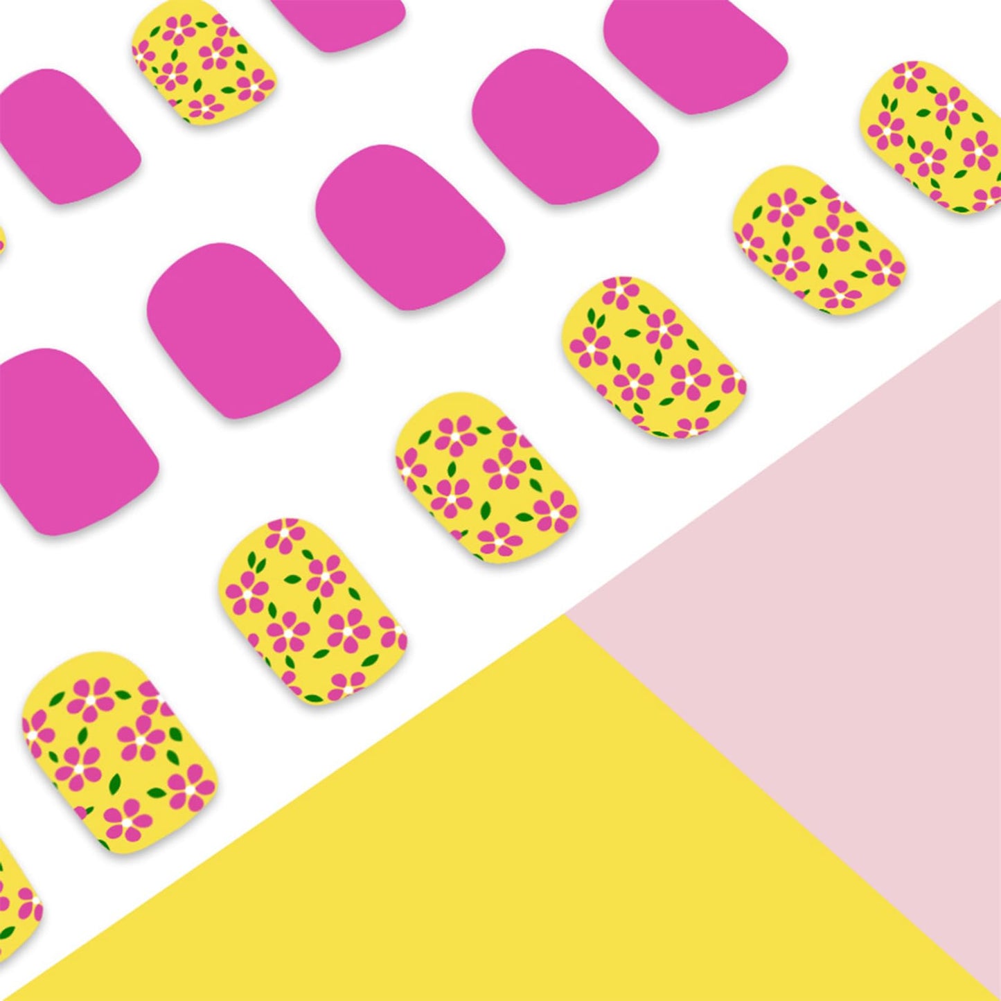 IMRAIN Press on Nails Short Square Fake Nails with Flower Designs Spring Yellow Pink False Nails Cute Floral Full Cover Acrylic Nail Supplies Glossy Glue on Nails for Women Girls 24Pcs