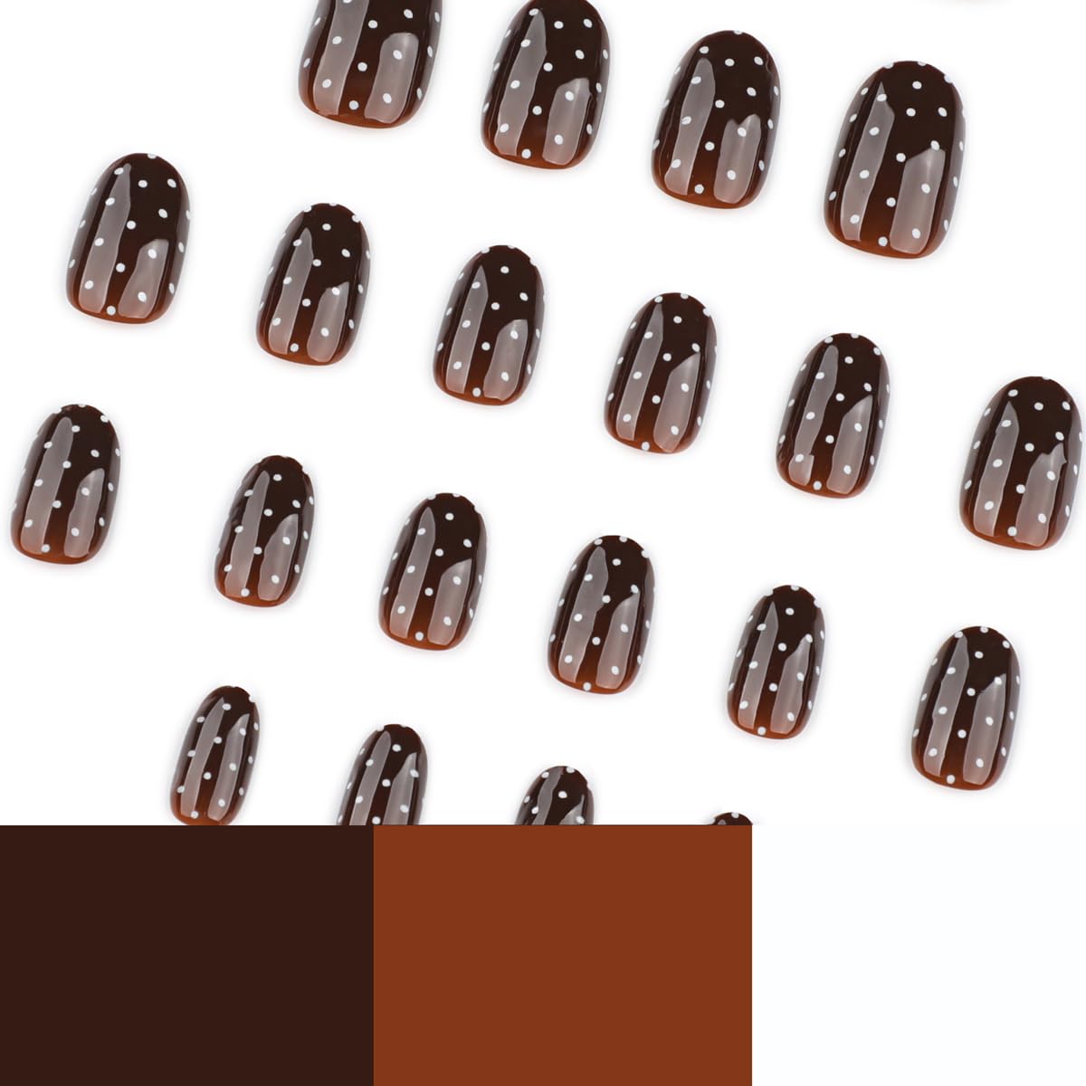 Brown Press on Nails Short Oval Fake Nails Polka Dot Fall Nails Press ons with Design Full Cover Glue on Nails for Women Manicure, Reusable | Artificial | Nail Sticky Tabs | Easy Apply | 24Pcs