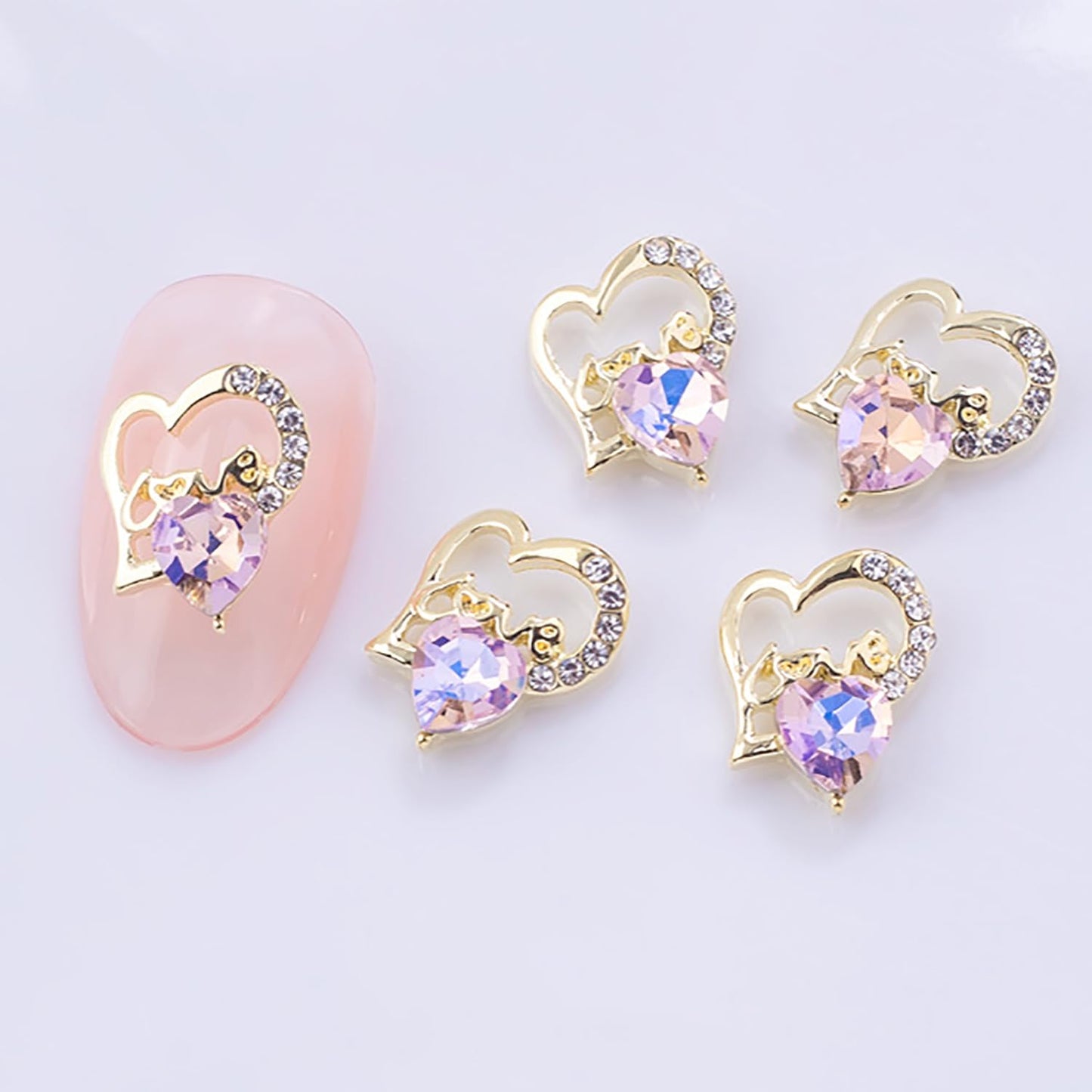 SILPECWEE 30pcs Heart Nail Gems Charms Gold Silver Nail Rhinestone Jewels Studs 3D Nail Crystals Charms Diamond Flat-Back Nail Art Decoration for Valentine's Day DIY Craft Making Jewelry