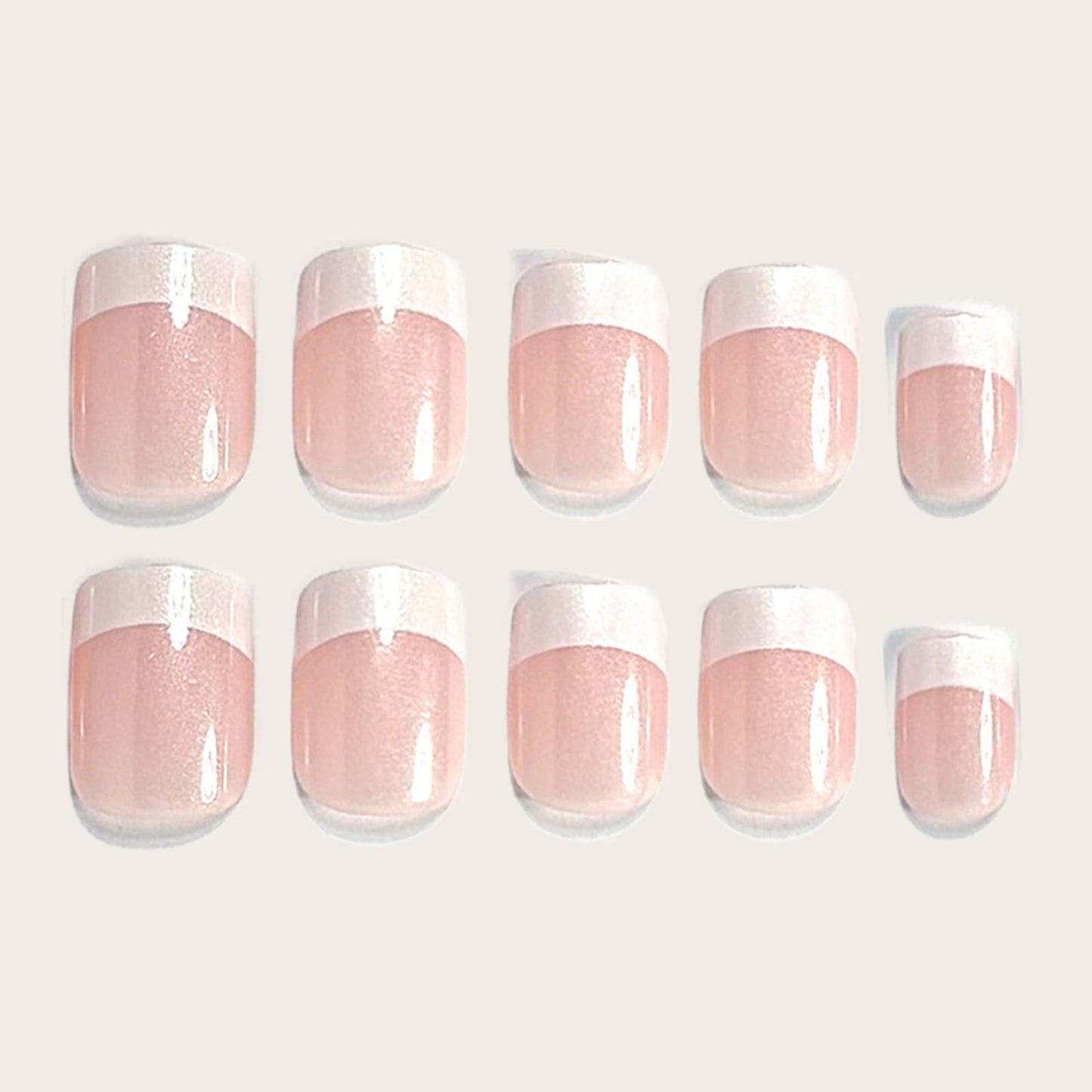 Short Square Press On Nails White French Tip Nude Glossy Fake Nails Sparkly Glitter False Nails Reusable Acrylic Stick On Nails for Women Daily Home Office, 24 Manicure Kit with Adhesive Tabs