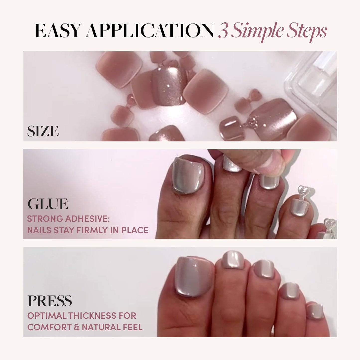 Glamnetic Press-On Nails Bundle - Azure Blue, Hailey & Fairy Dust | Bright Blue Round Fake Nails | Glazed Almond False Nails | Short Oval Beige-Pink Nails with a Metallic Finish