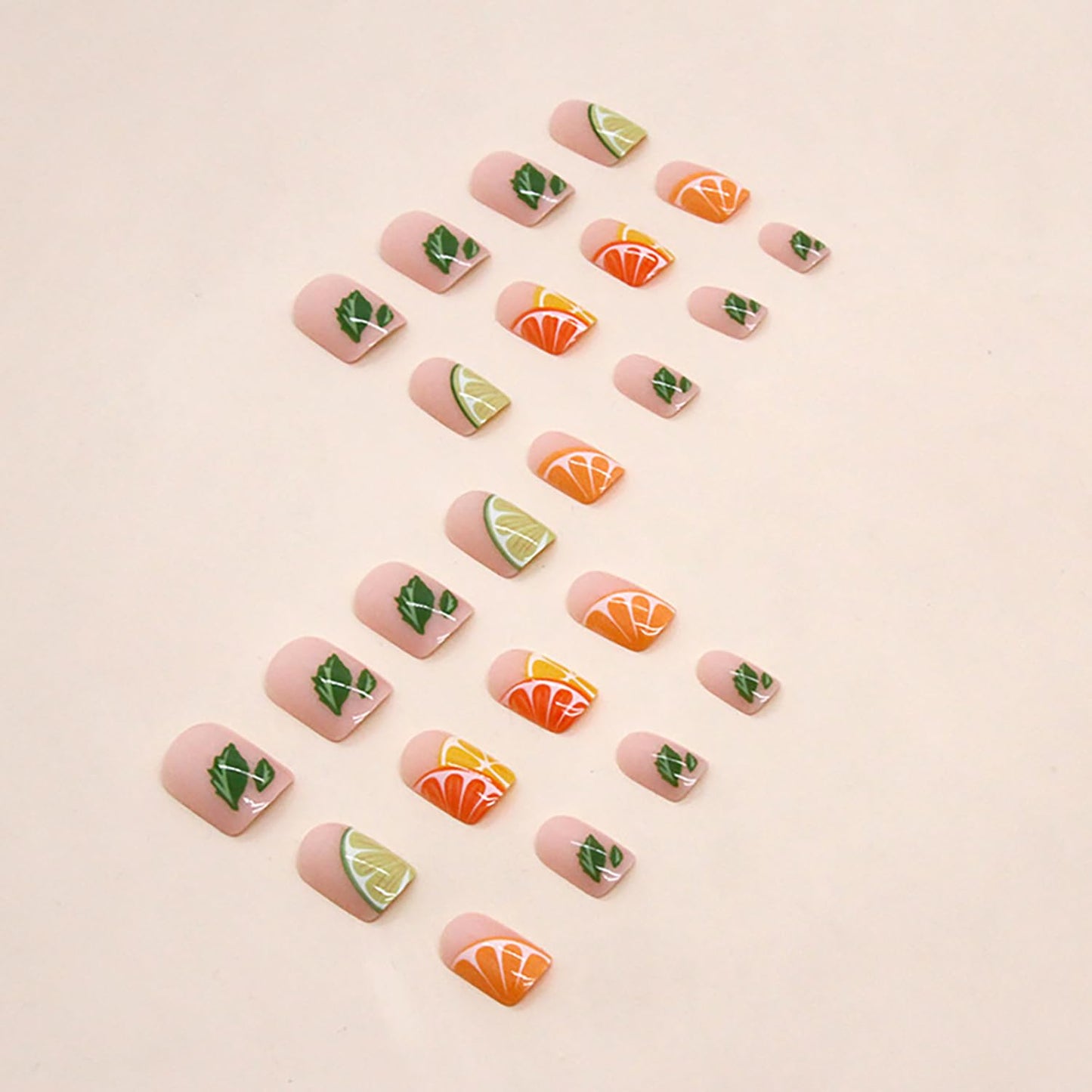 Vezocim Press on Nails Short Square-24Pcs Glossy Full Cover Acrylic Square Summer False Nails with Lemon Designs Artificial Extra Short Square Fake Nails with Glue Stick on Fingernails for Women