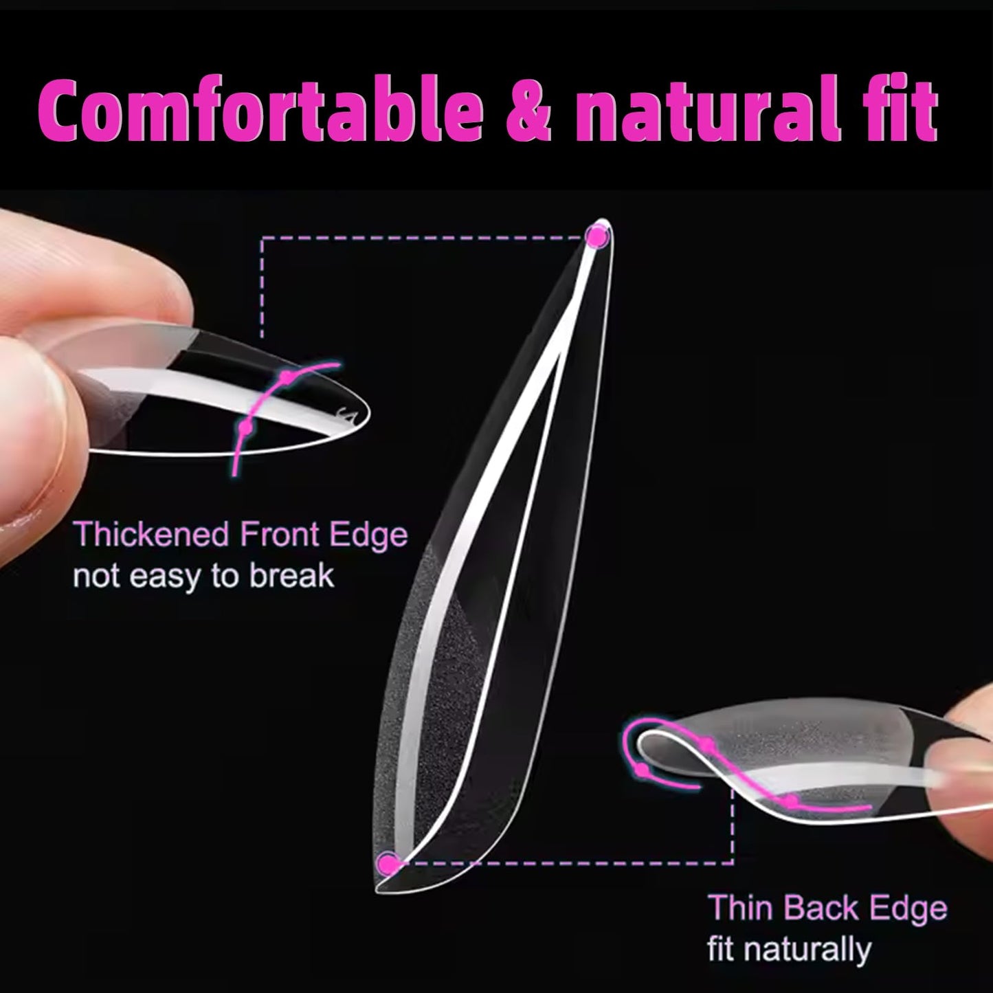 AddFavor 600pcs Almond Nail Tips Medium Fake Nails - Soft Gel Nail Tips Almond Shape Clear Acrylic Nails Tips for Nail Extensions, 12 Sizes Gel Nails Press ons Manicure Salon Home DIY
