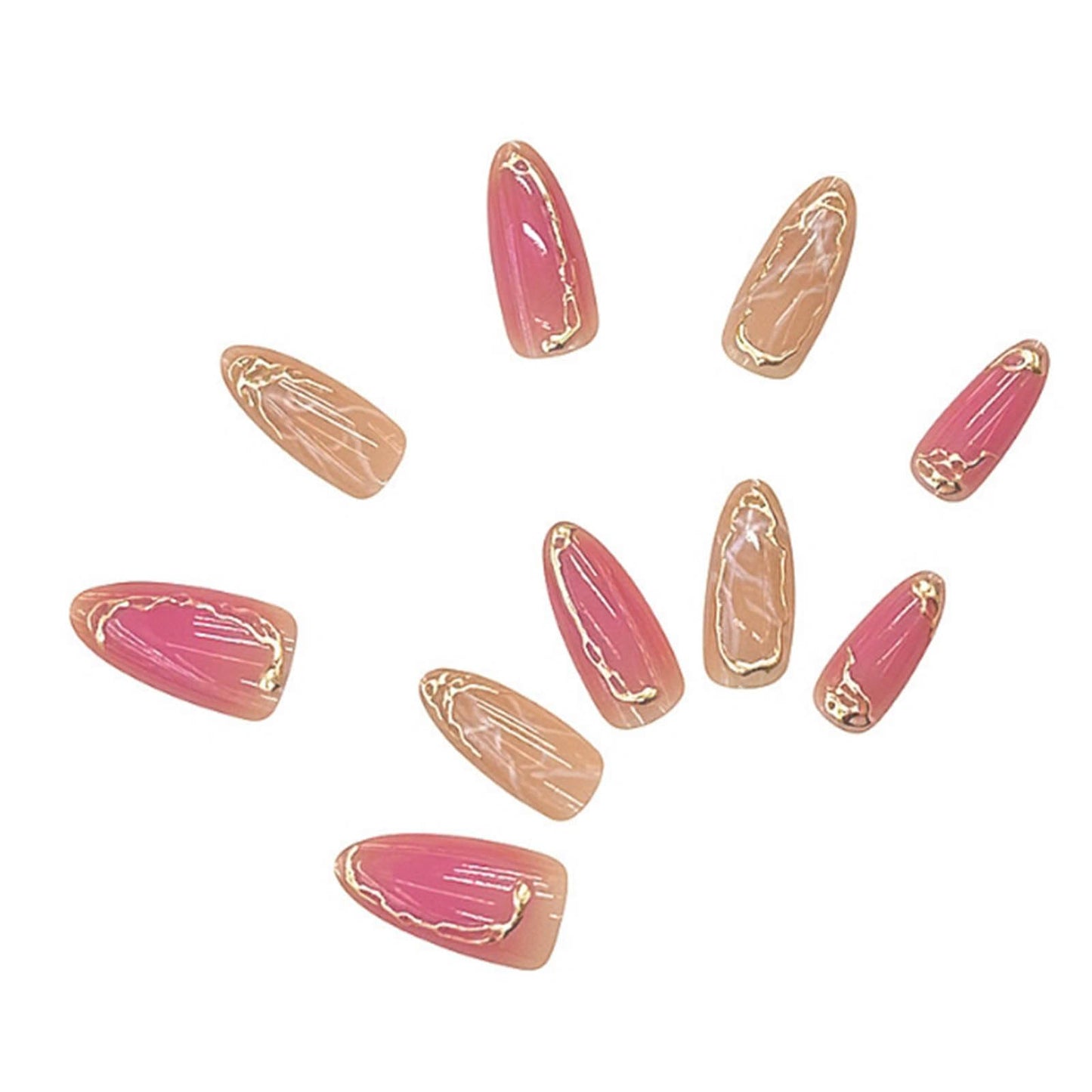 DANMANR Short Press on Nails Almond Fake Nails Full Cover Nude Acrylic False Nails for Women and Girls24PCS (Gradient Marble Nails)